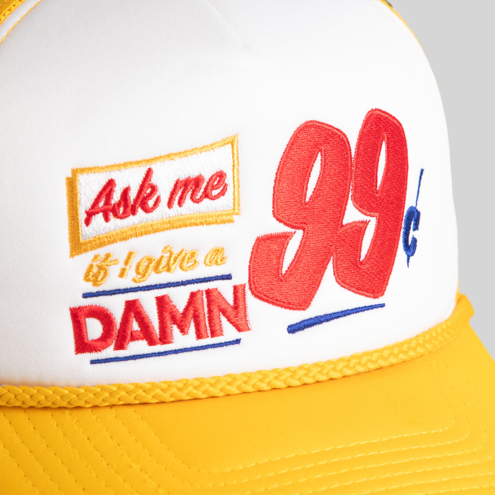 ASK ME WHITE YELLOW GOLD TRUCKER HAT