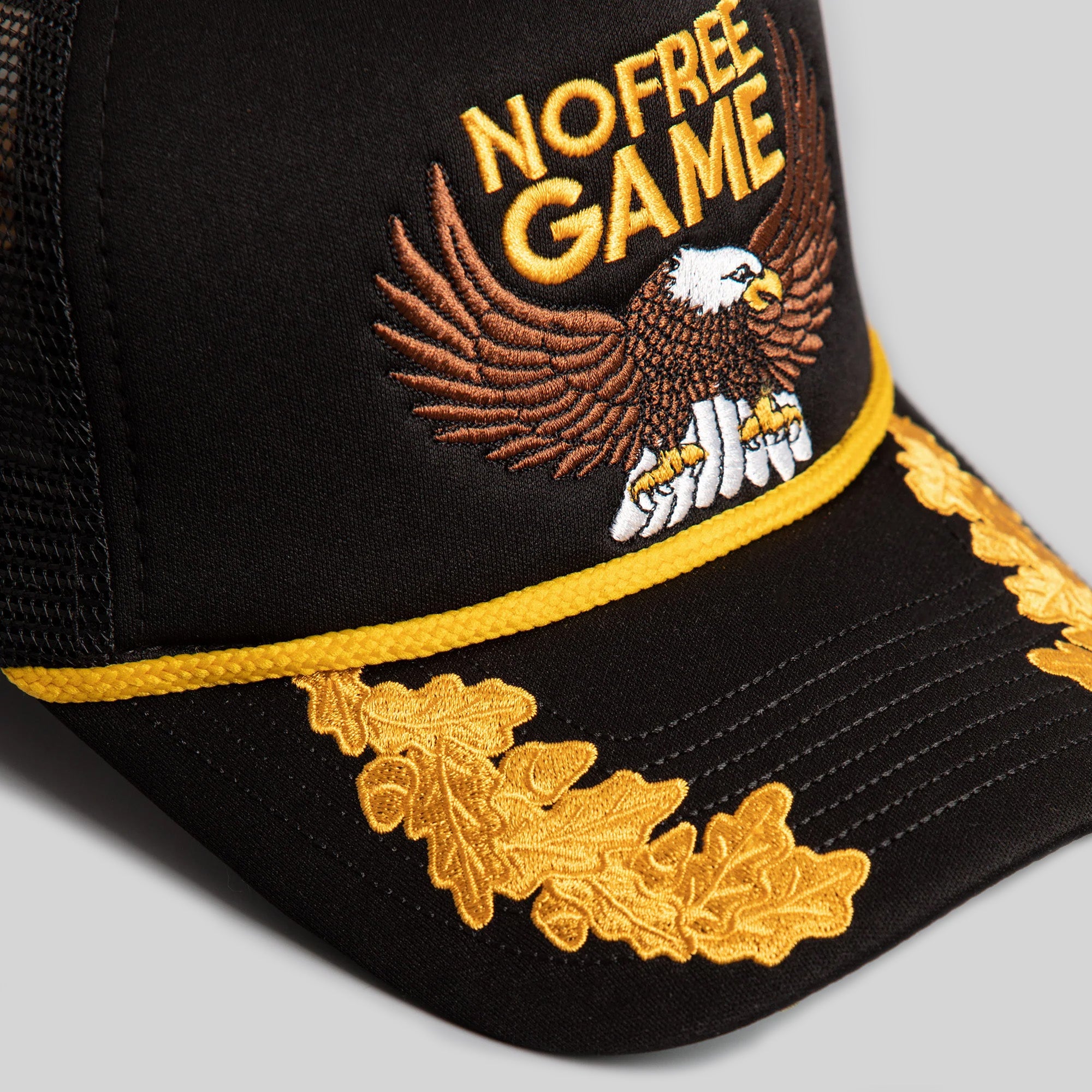 NO FREE GAME SCRAMBLED EGGS BLACK TRUCKER HAT