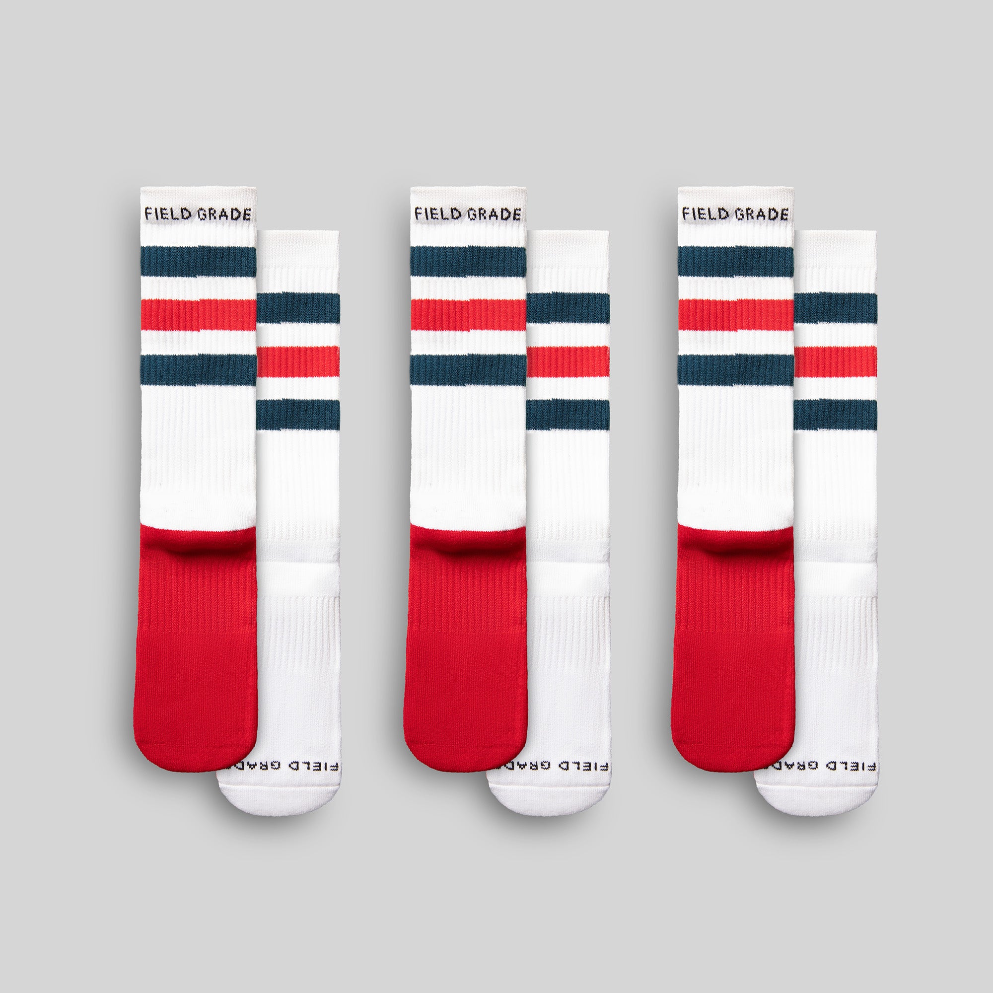 FIELD GRADE STRIPES NAVY/RED CUSHIONED CREW SOCK 3 PACK