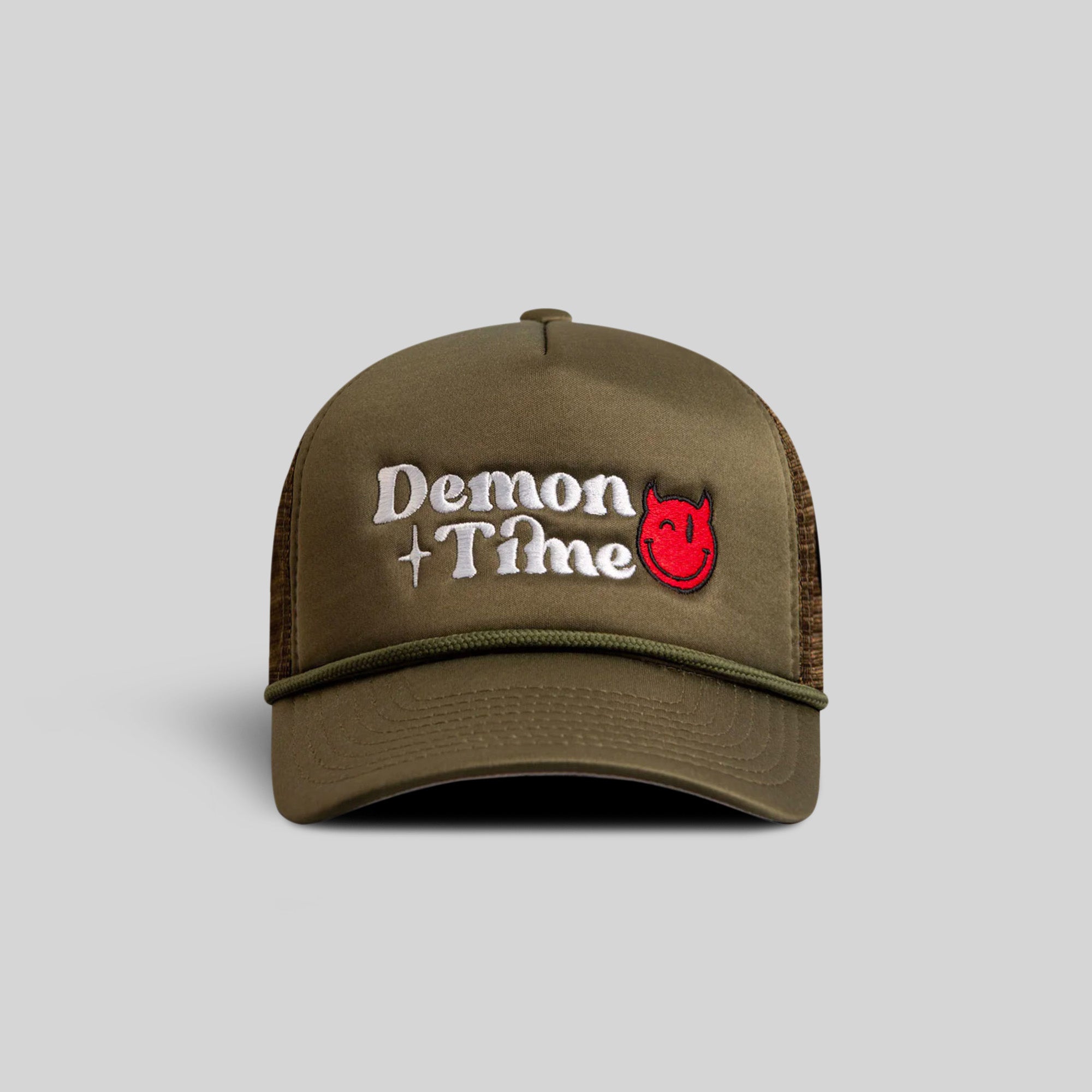 DEMON TIME OLIVE TRUCKER HAT