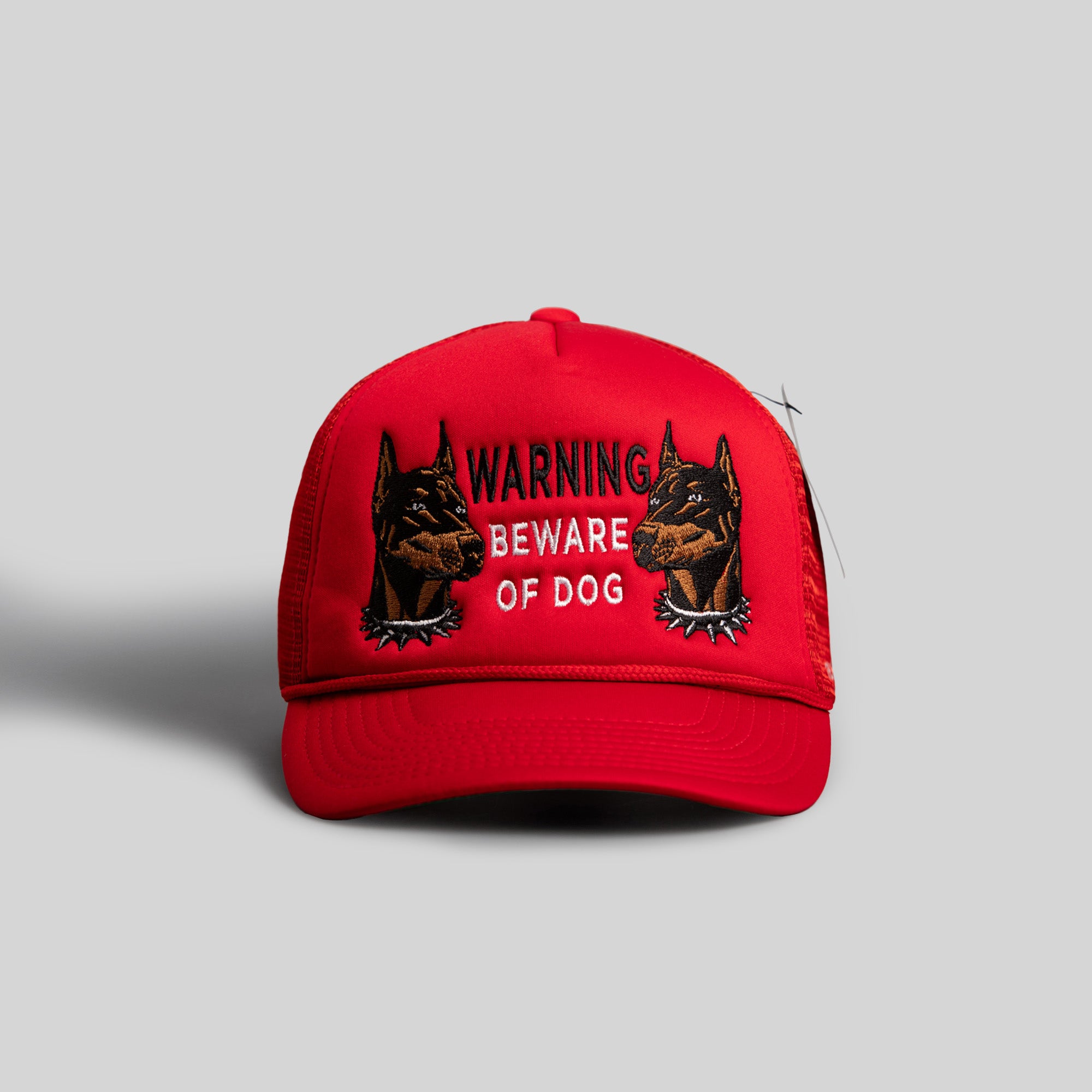 BEWARE OF DOG RED TRUCKER HAT