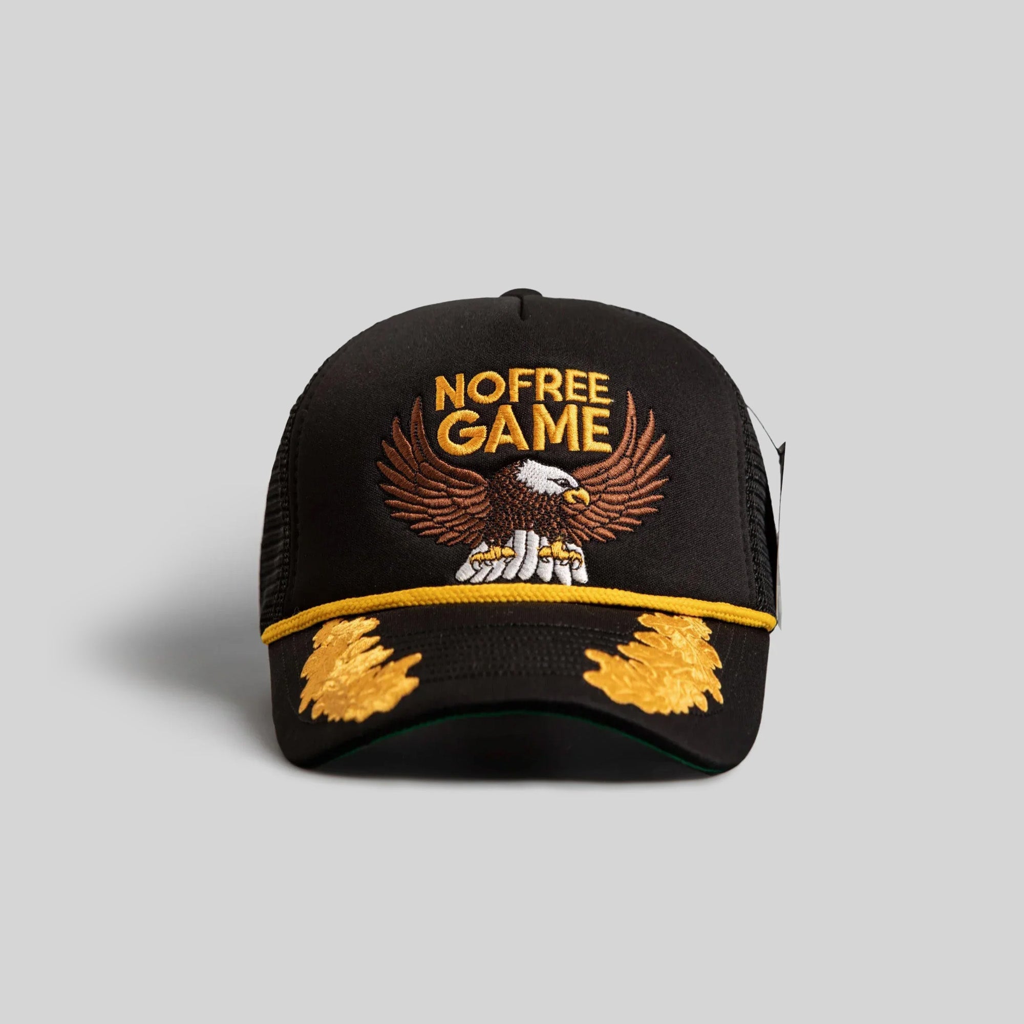 NO FREE GAME SCRAMBLED EGGS BLACK TRUCKER HAT