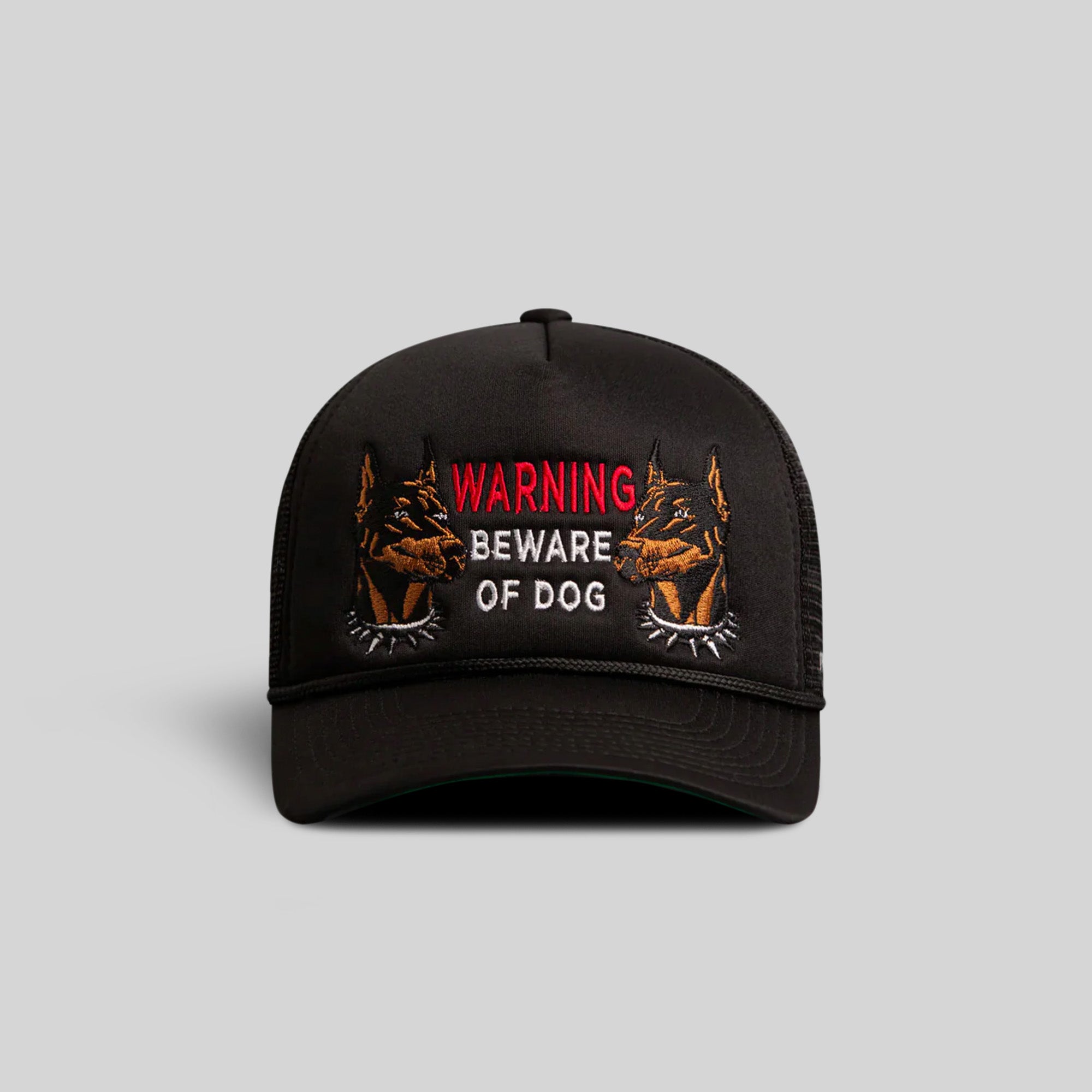 BEWARE OF DOG BLACK TRUCKER HAT