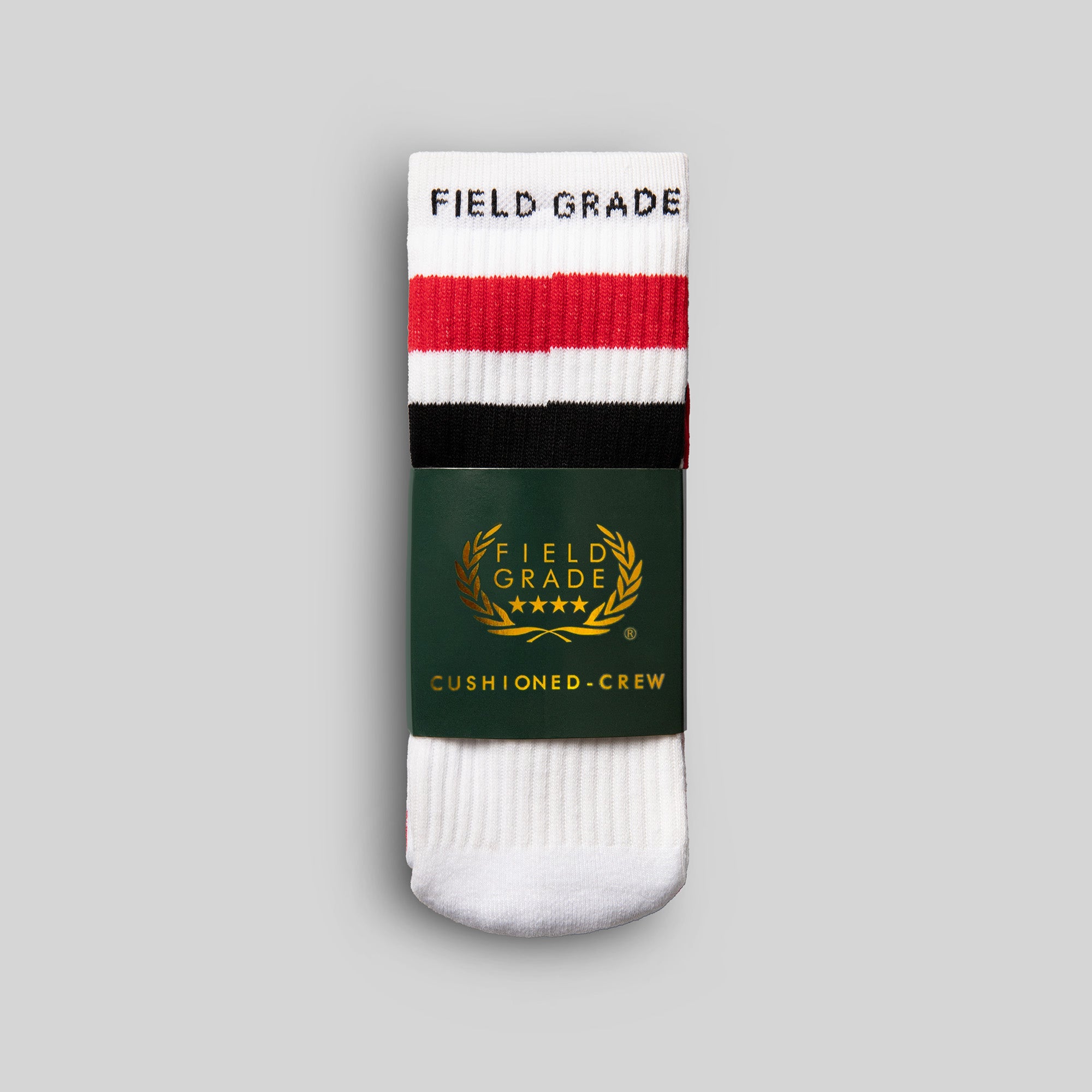 FIELD GRADE STRIPES RED/BLACK CUSHIONED CREW SOCK 3 PACK
