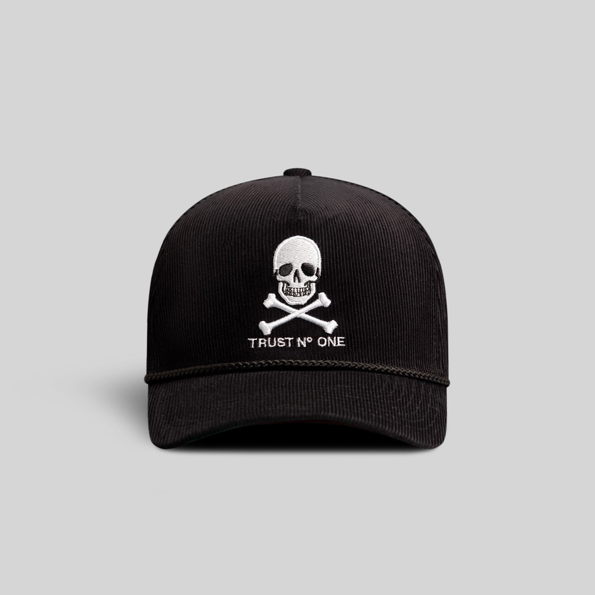 TRUST NO ONE BLACK CORDUROY TRUCKER HAT
