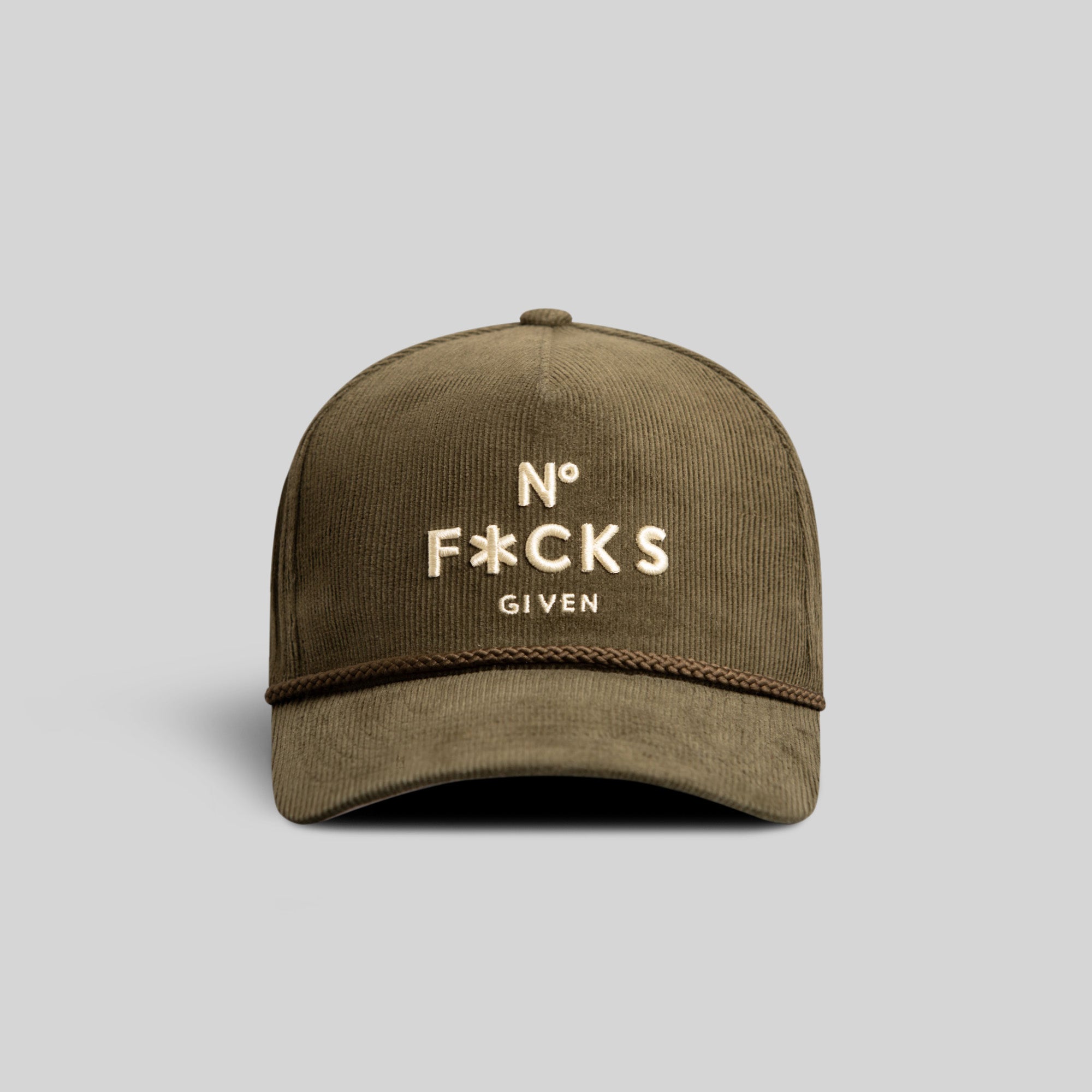 NO F*CKS GIVEN OLIVE CORDUROY TRUCKER HAT