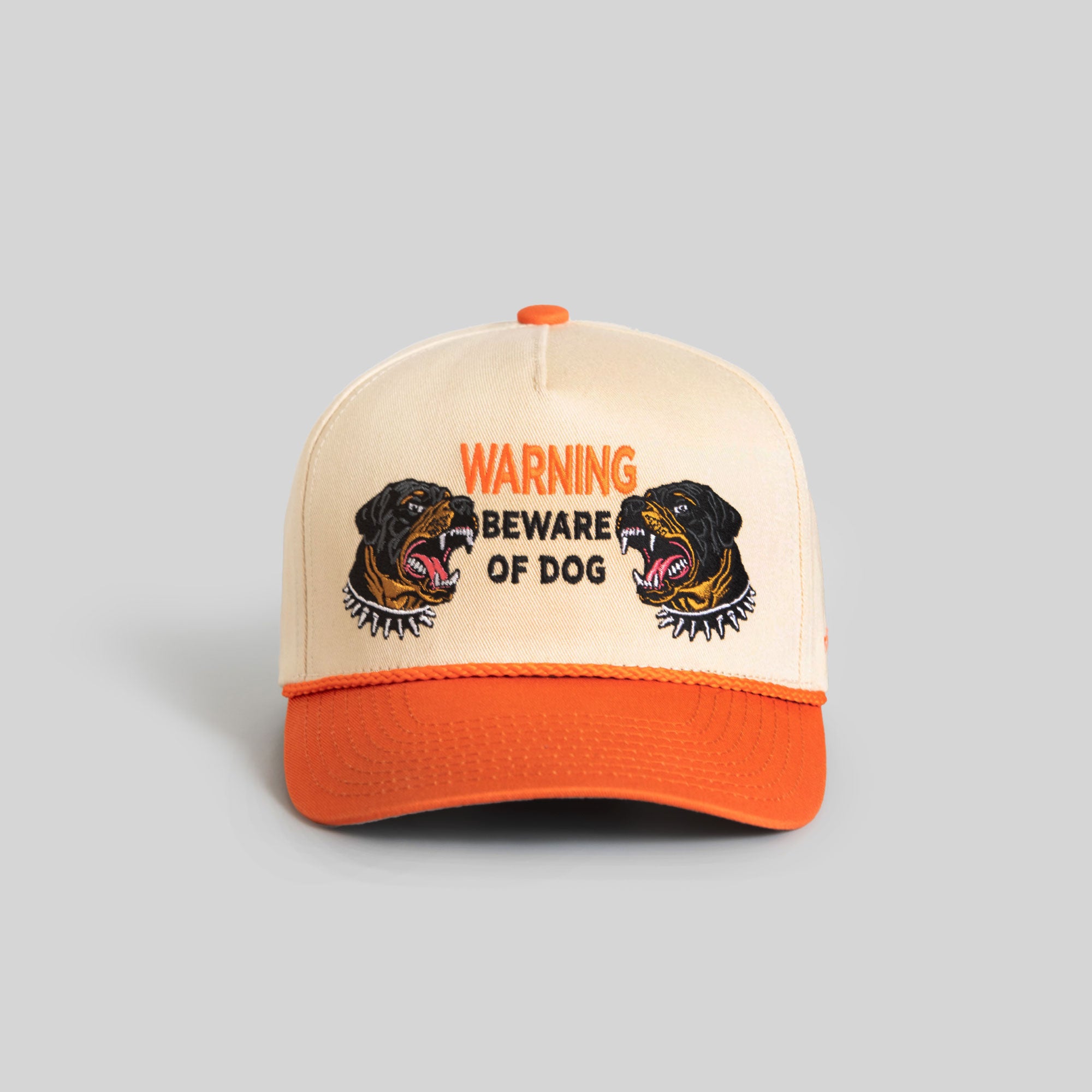 BEWARE OF ROTTY SAND ORANGE TWILL TRUCKER HAT