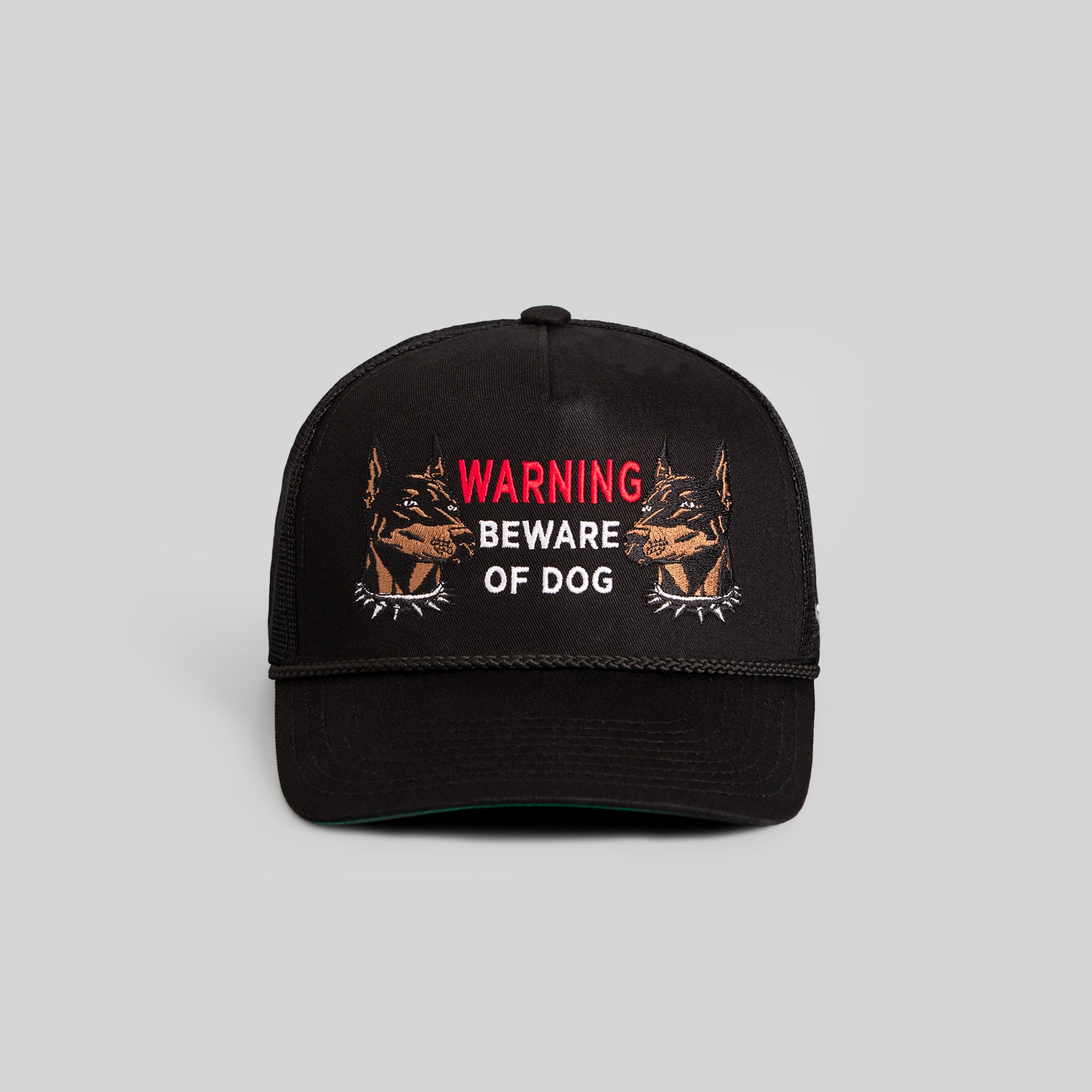 BEWARE OF DOG BLACK TWILL MESHBACK TRUCKER HAT