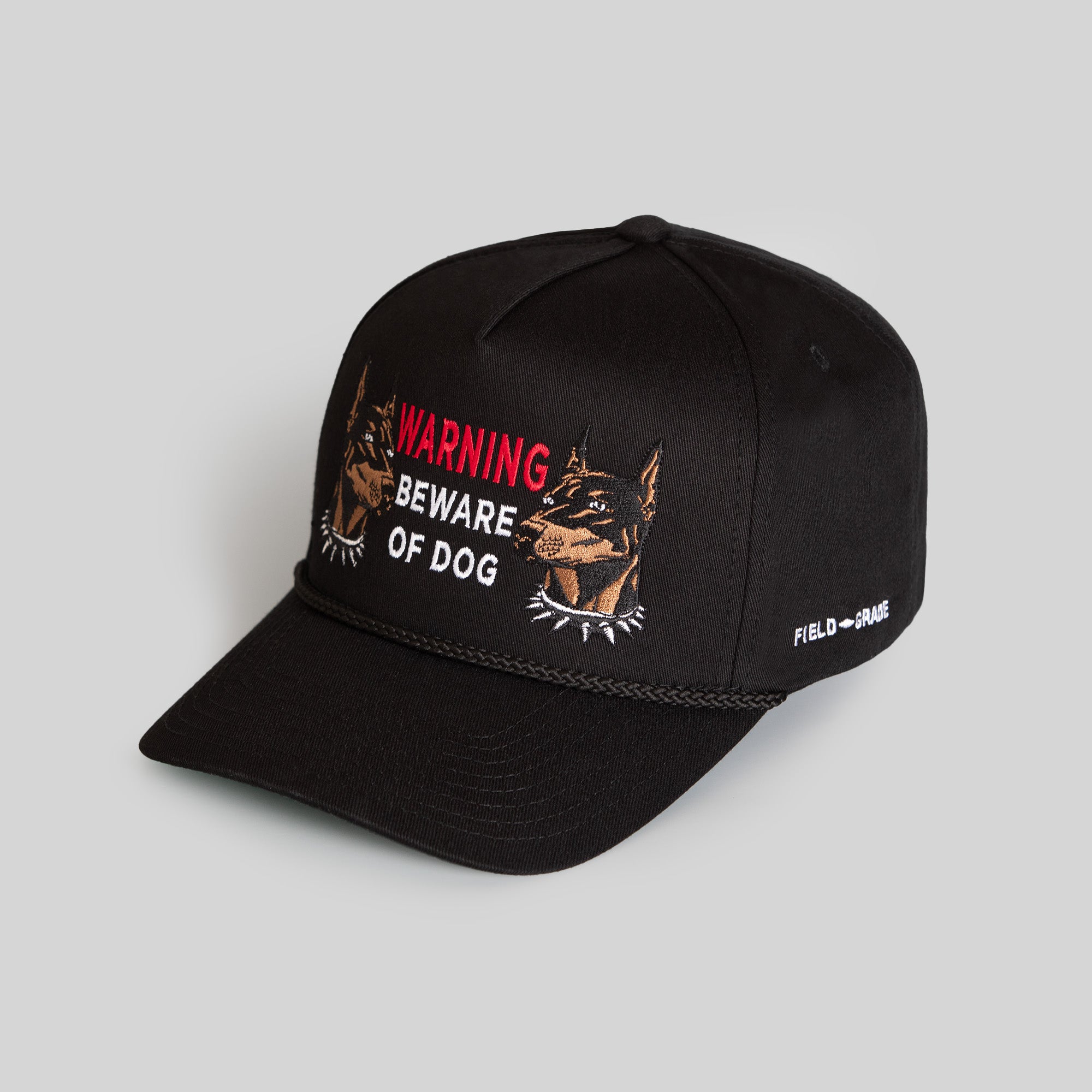 BEWARE OF DOG BLACK TWILL TRUCKER HAT