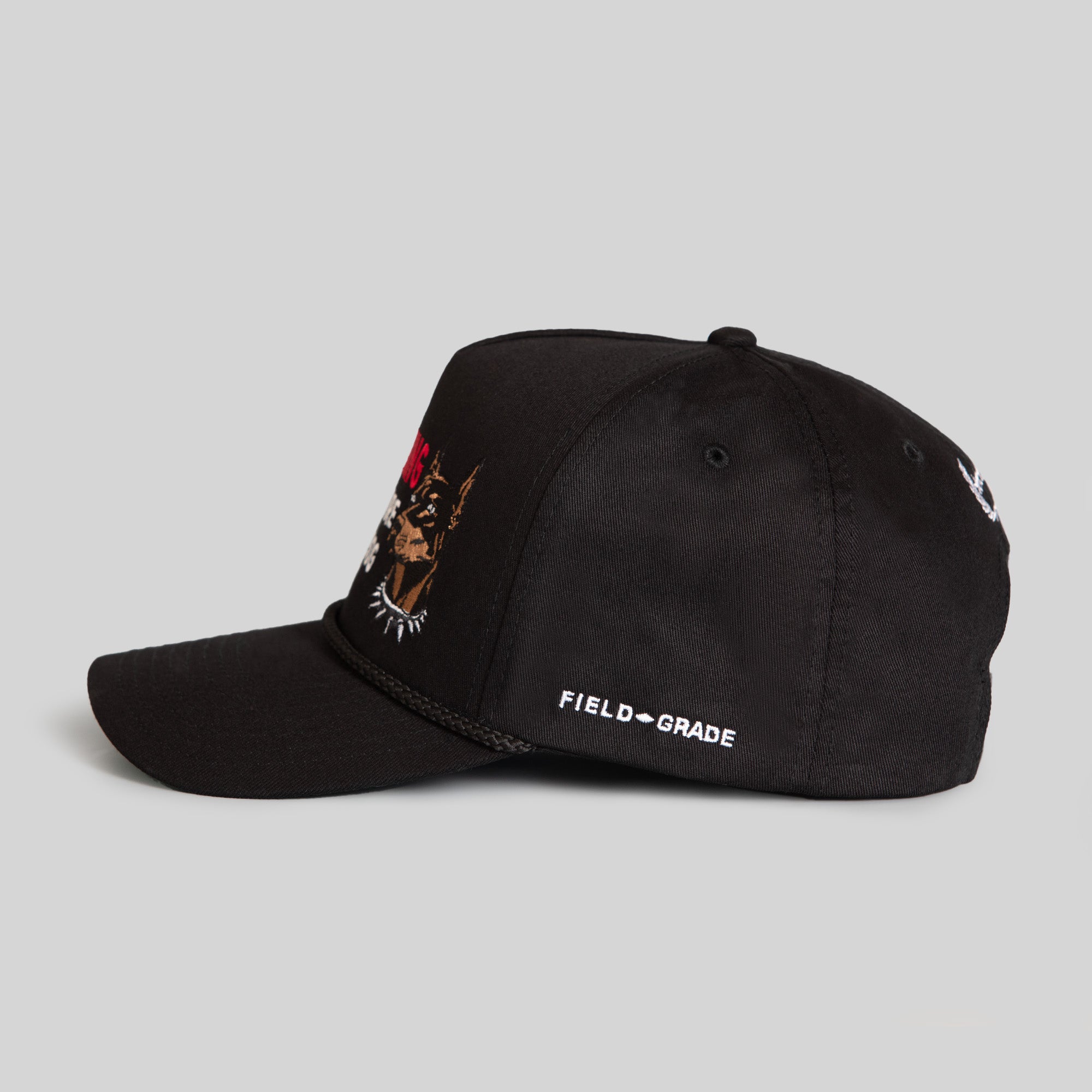 BEWARE OF DOG BLACK TWILL TRUCKER HAT