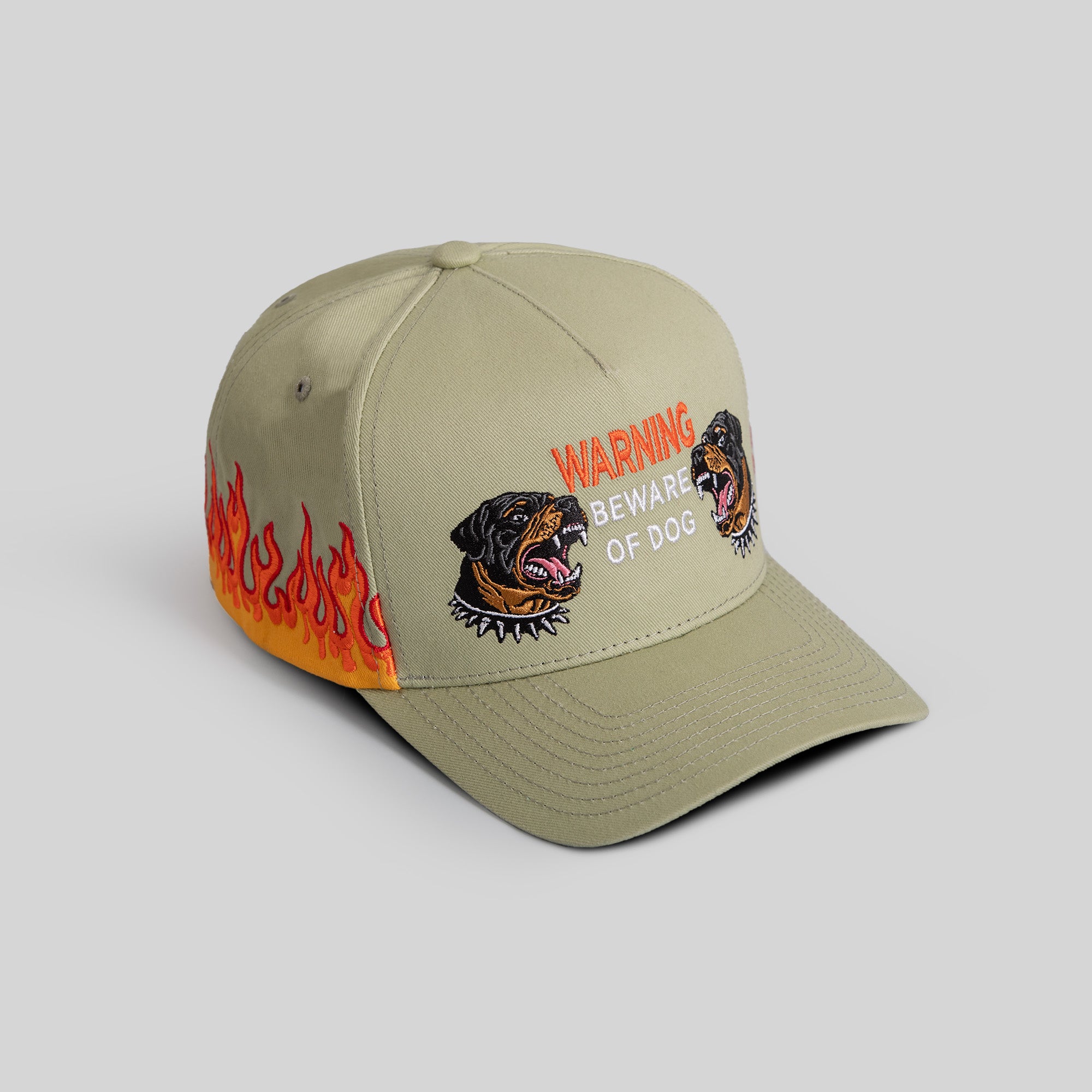 BEWARE OF ROTT FLAMES SAGE TWILL TRUCKER