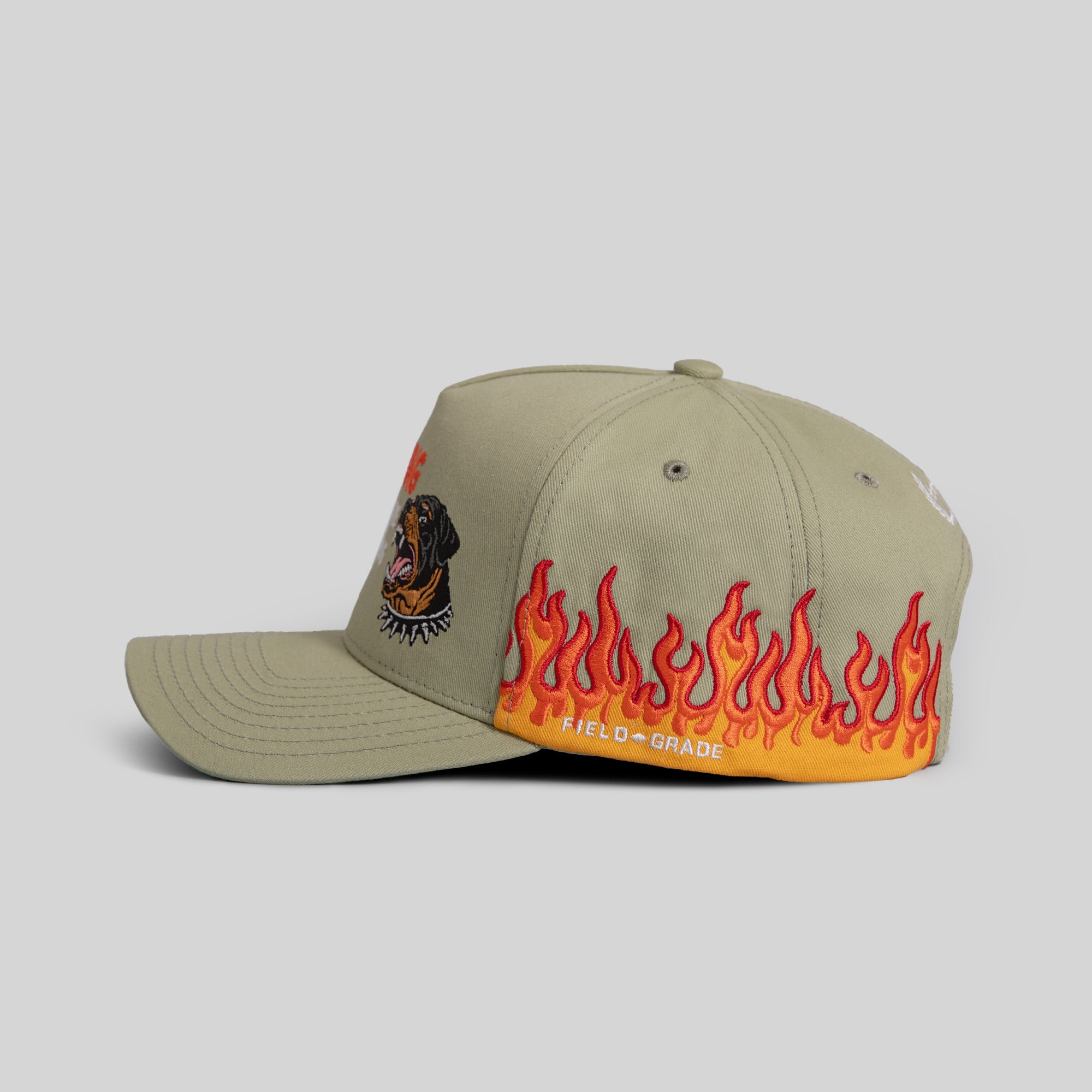 BEWARE OF ROTT FLAMES SAGE TWILL TRUCKER