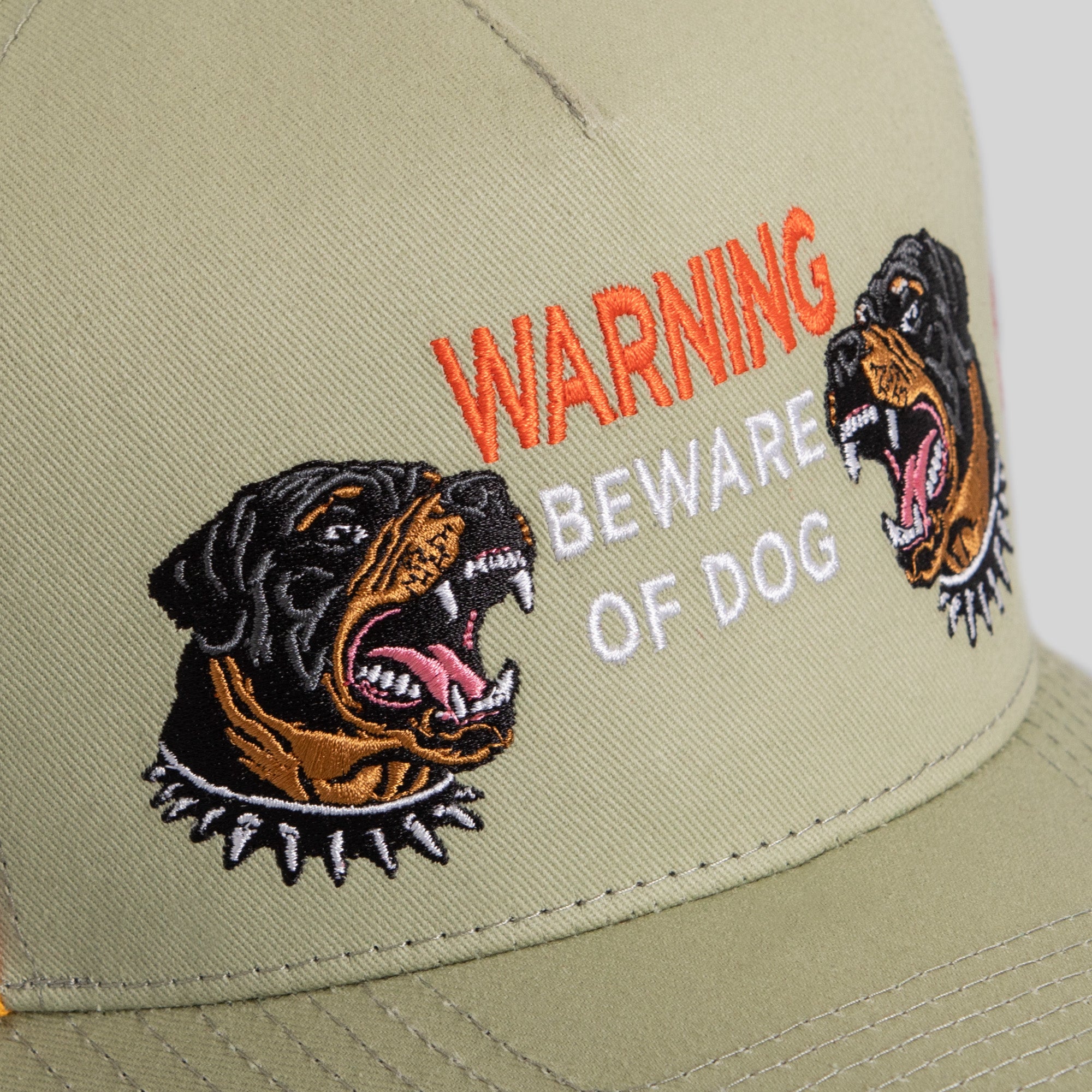 BEWARE OF ROTT FLAMES SAGE TWILL TRUCKER