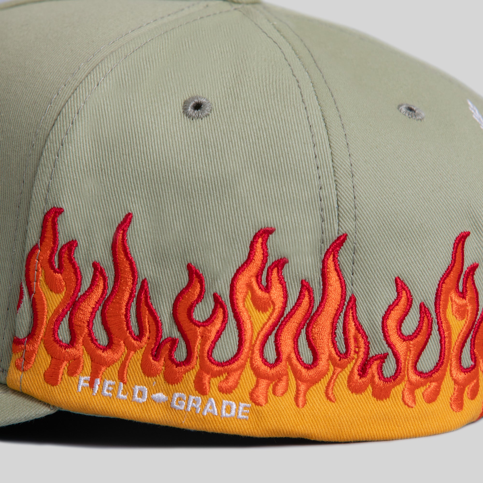 BEWARE OF ROTT FLAMES SAGE TWILL TRUCKER