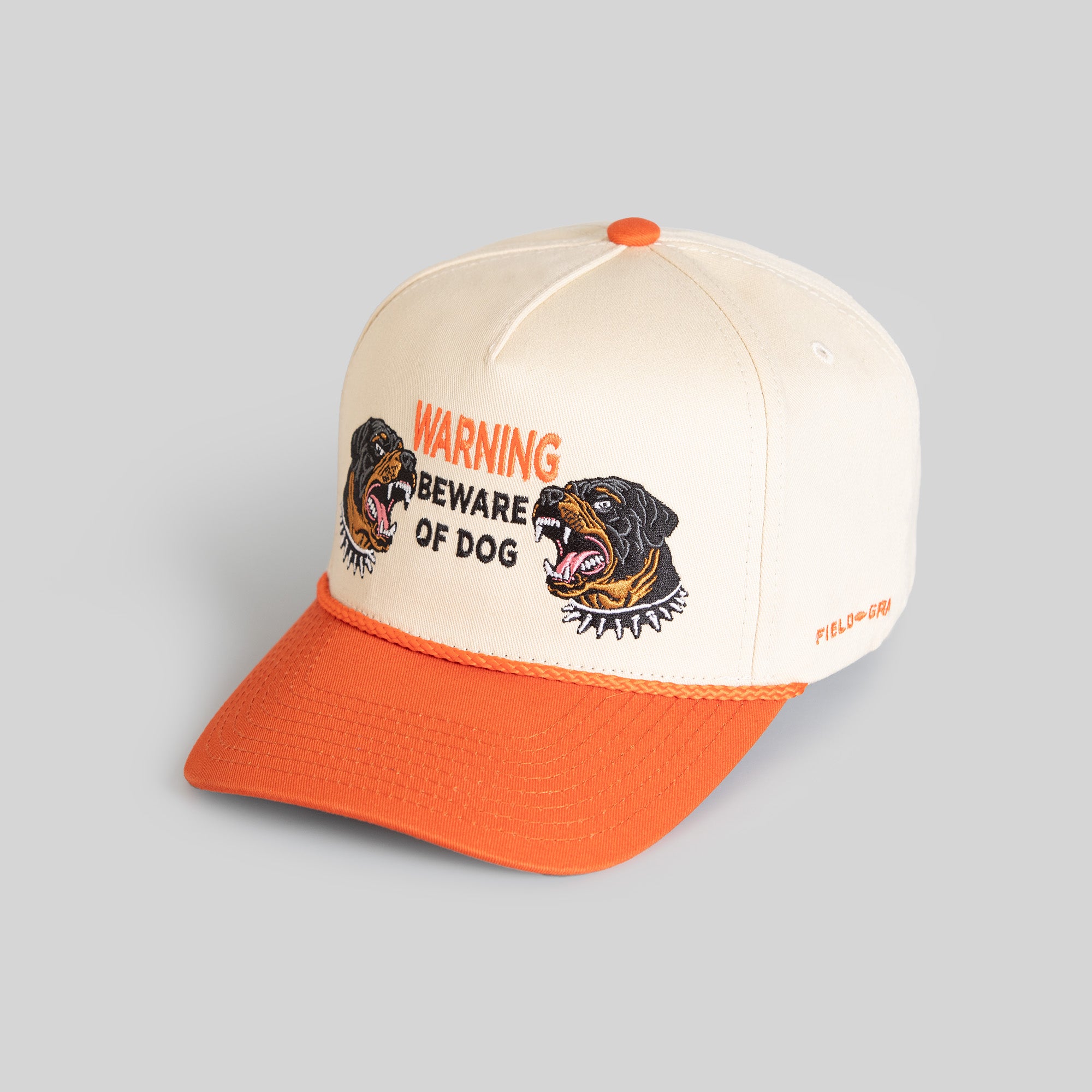 BEWARE OF ROTTY SAND ORANGE TWILL TRUCKER HAT