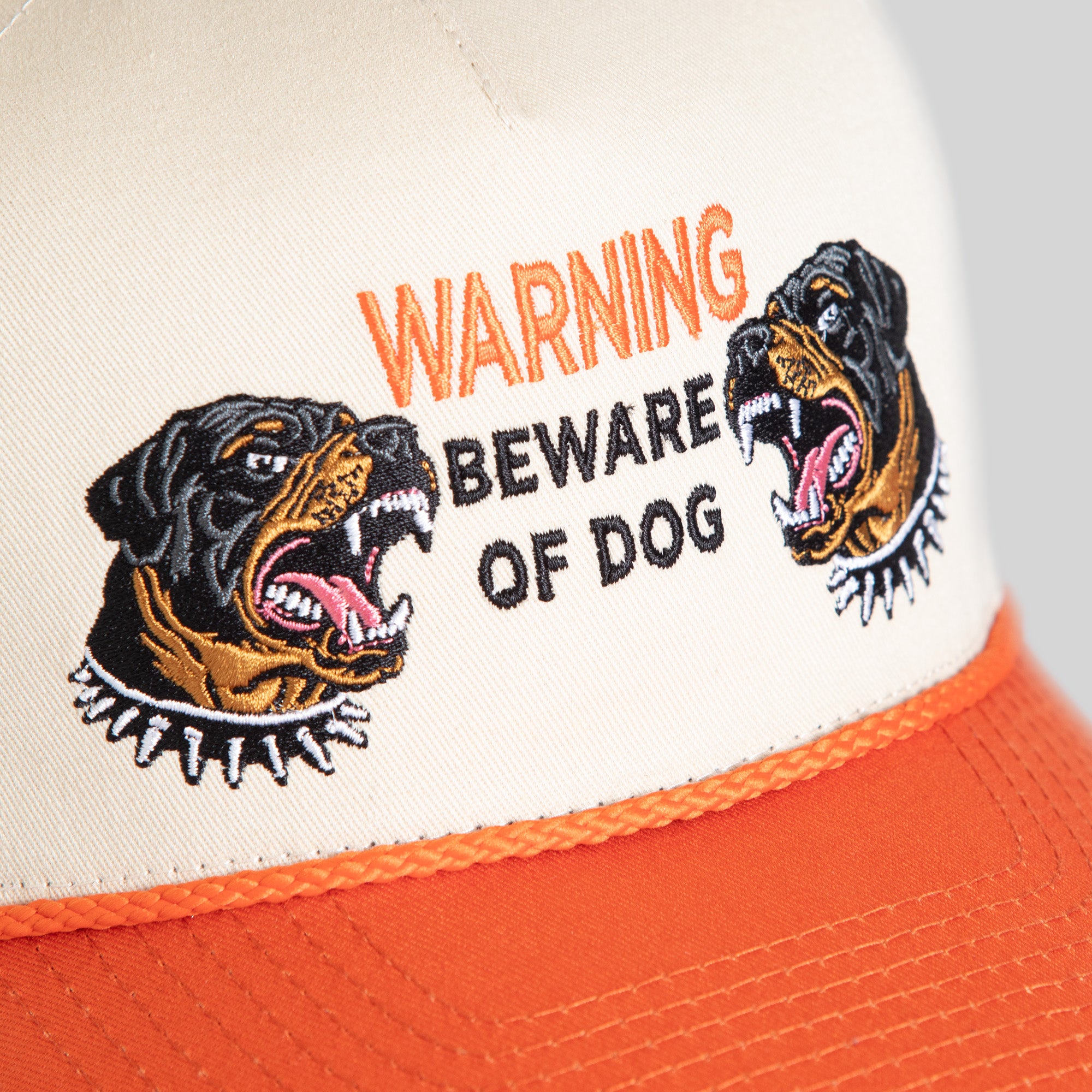 BEWARE OF ROTTY SAND ORANGE TWILL TRUCKER HAT