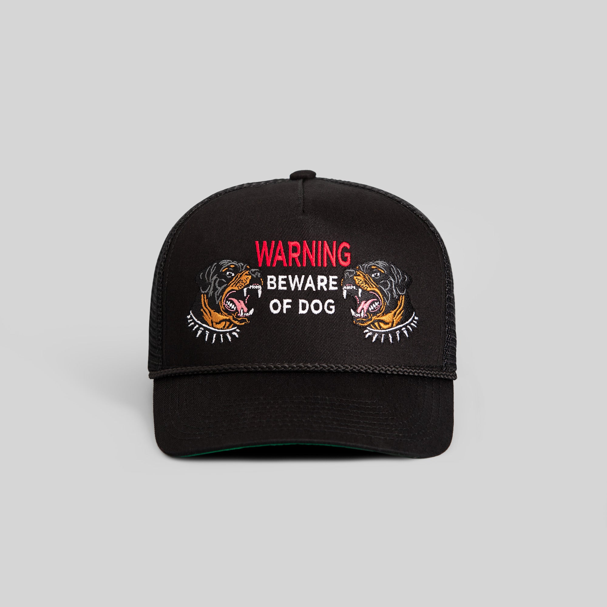 BEWARE OF ROTTY BLACK TWILL MESHBACK TRUCKER HAT