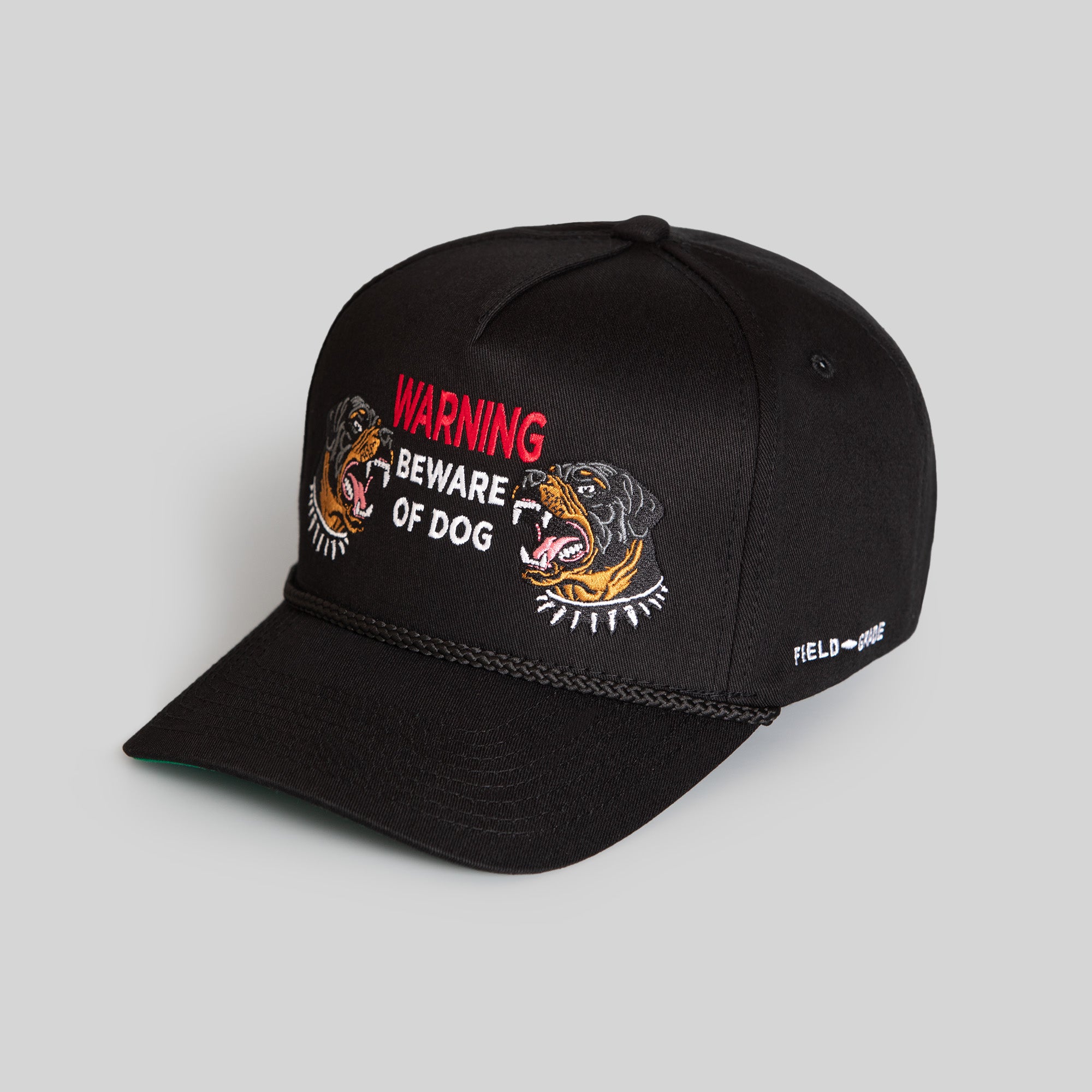 BEWARE OF ROTTY BLACK TWILL TRUCKER HAT