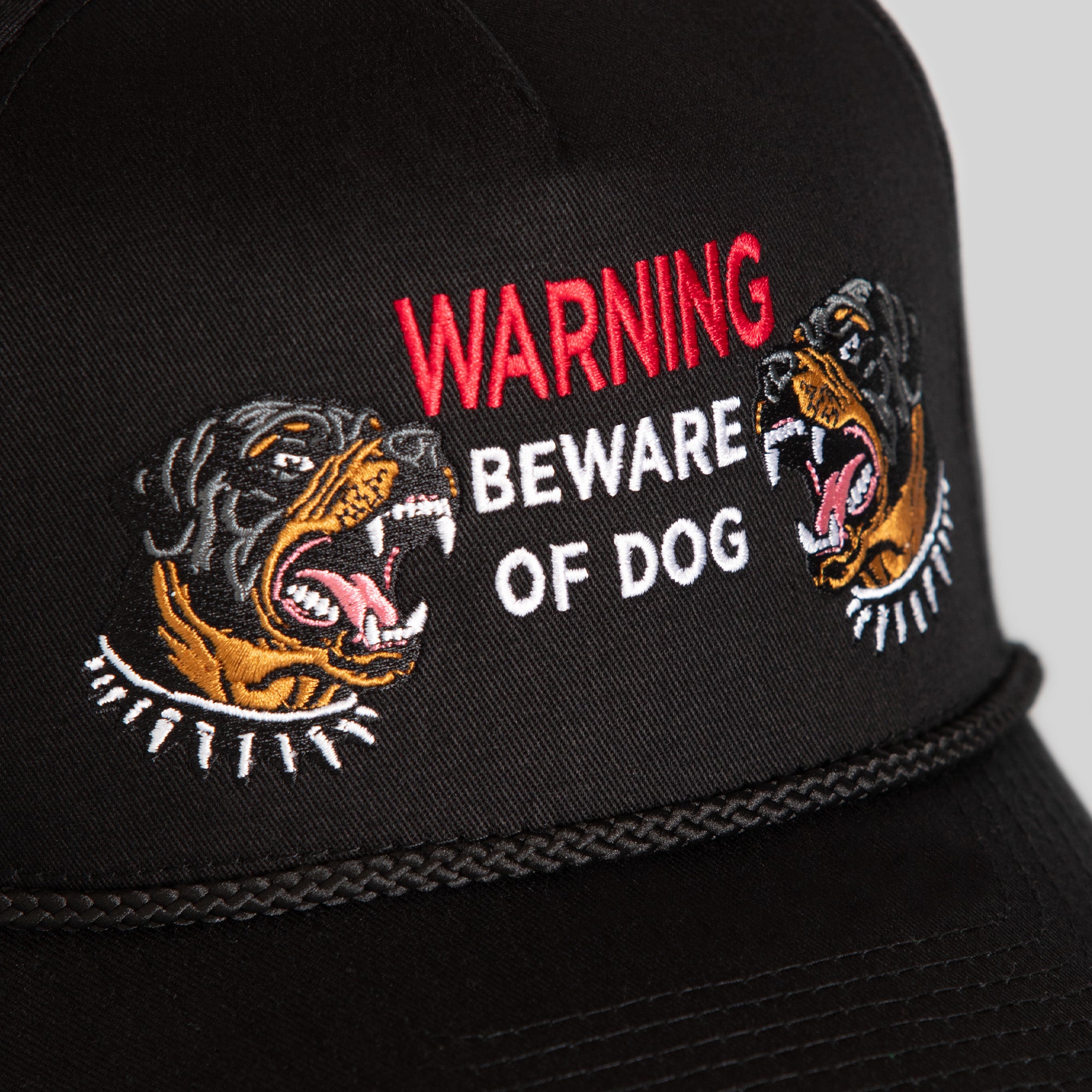 BEWARE OF ROTTY BLACK TWILL TRUCKER HAT