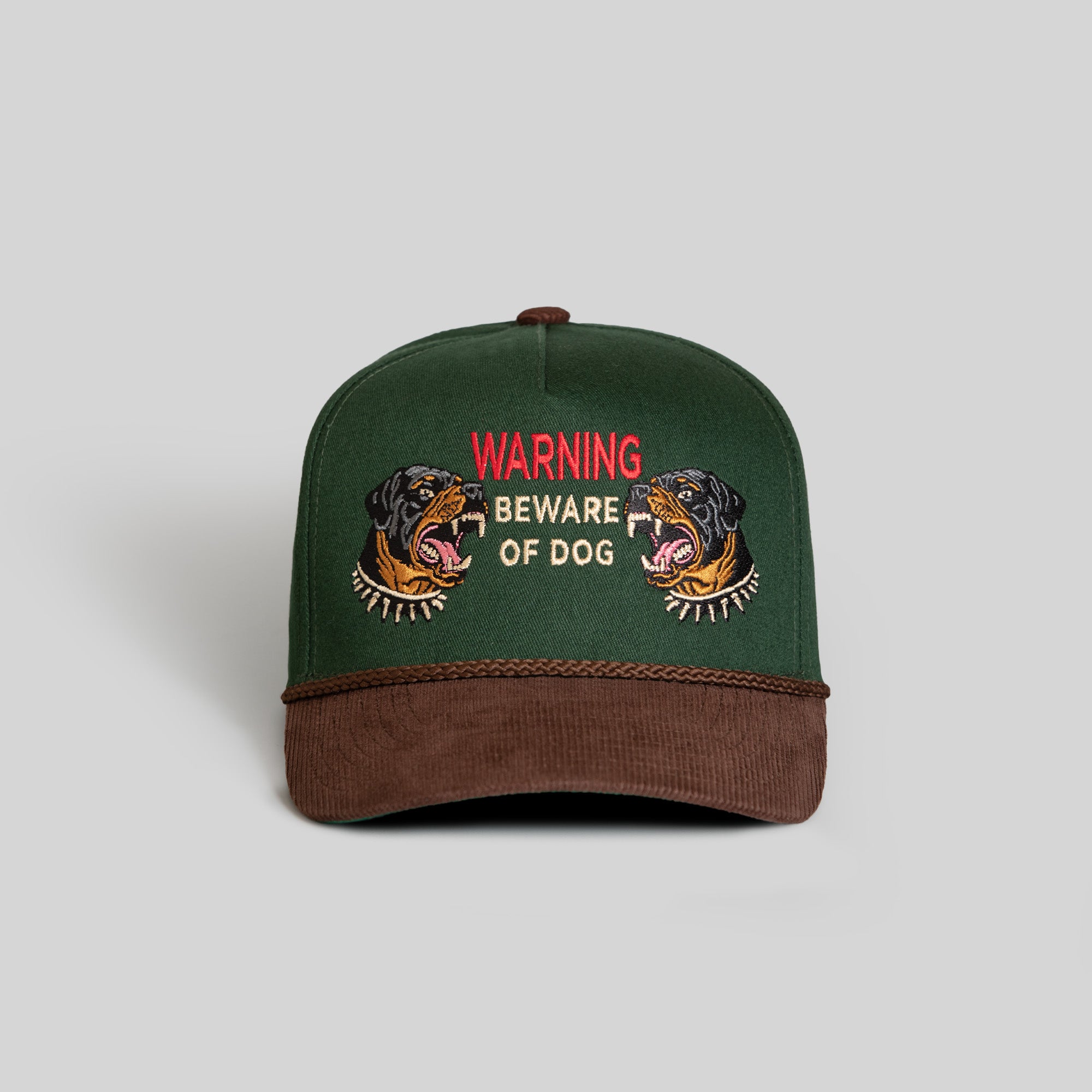 BEWARE OF ROTTY FG GREEN MOCHA TWILL CORDUROY TRUCKER