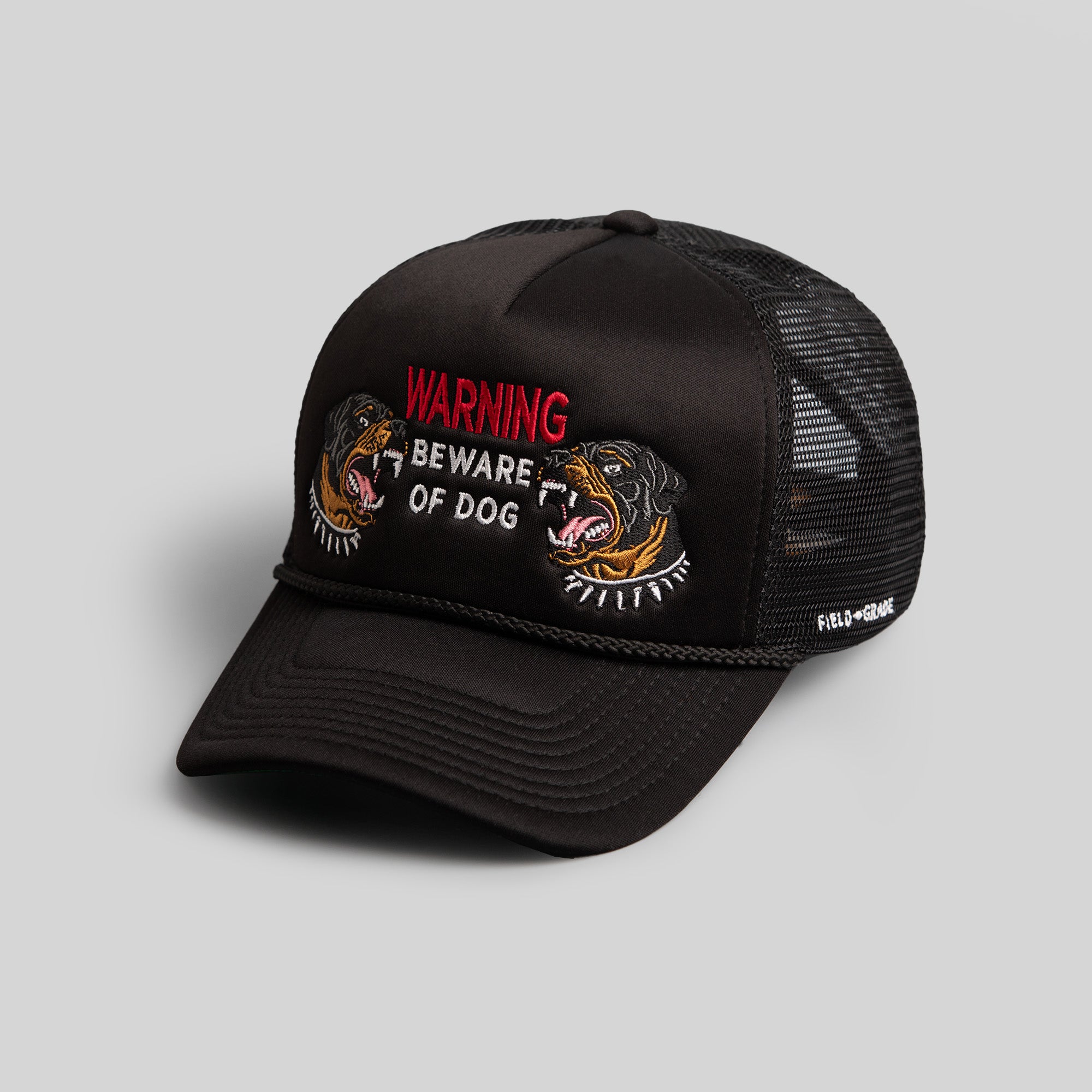 BEWARE OF ROTTY BLACK TRUCKER HAT