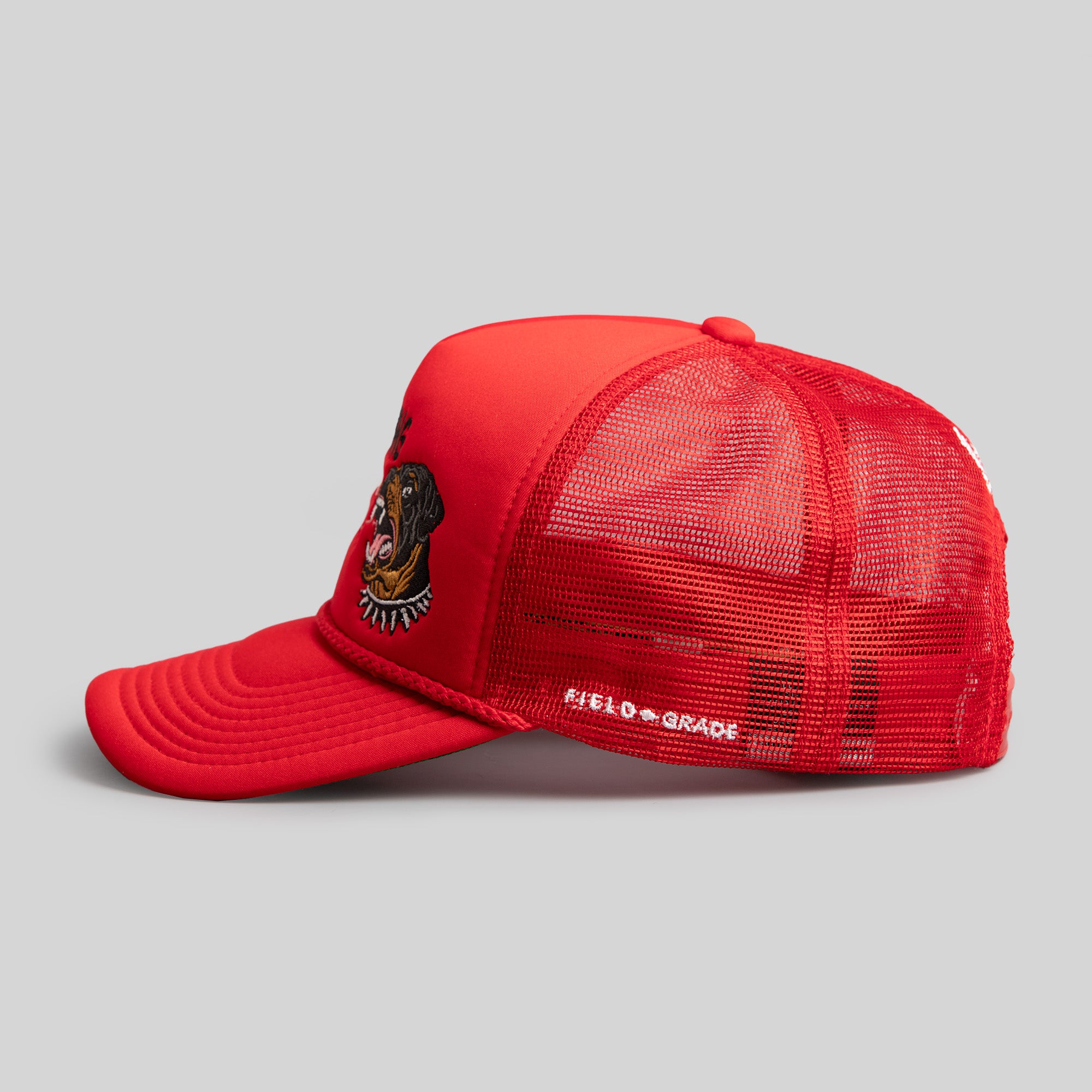 BEWARE OF ROTTY RED TRUCKER HAT