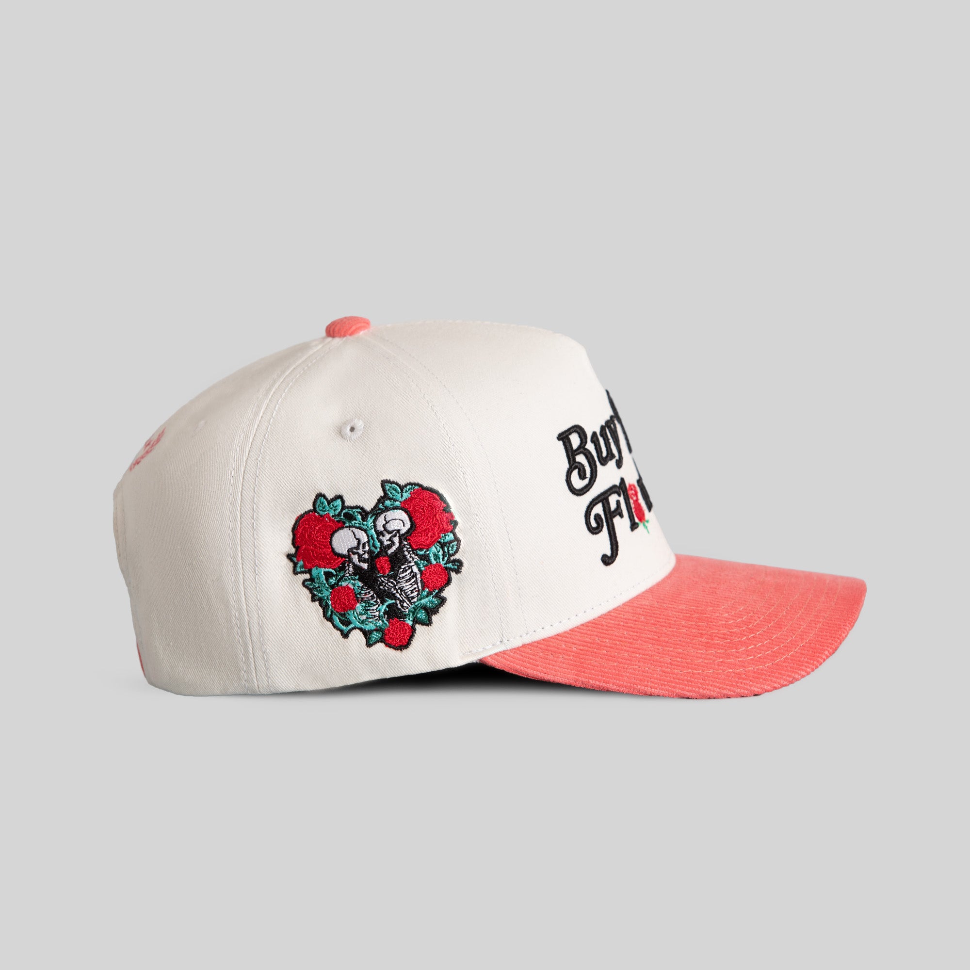 BUY HER FLOWERS OFF WHITE PINK TWILL CORDUROY TRUCKER