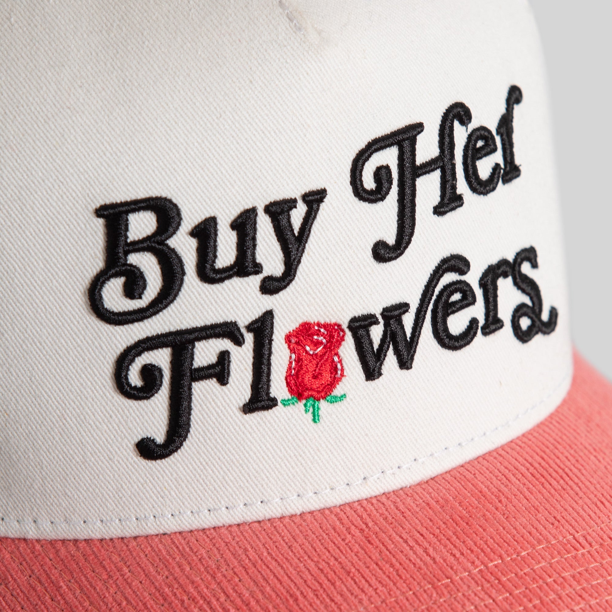 BUY HER FLOWERS OFF WHITE PINK TWILL CORDUROY TRUCKER