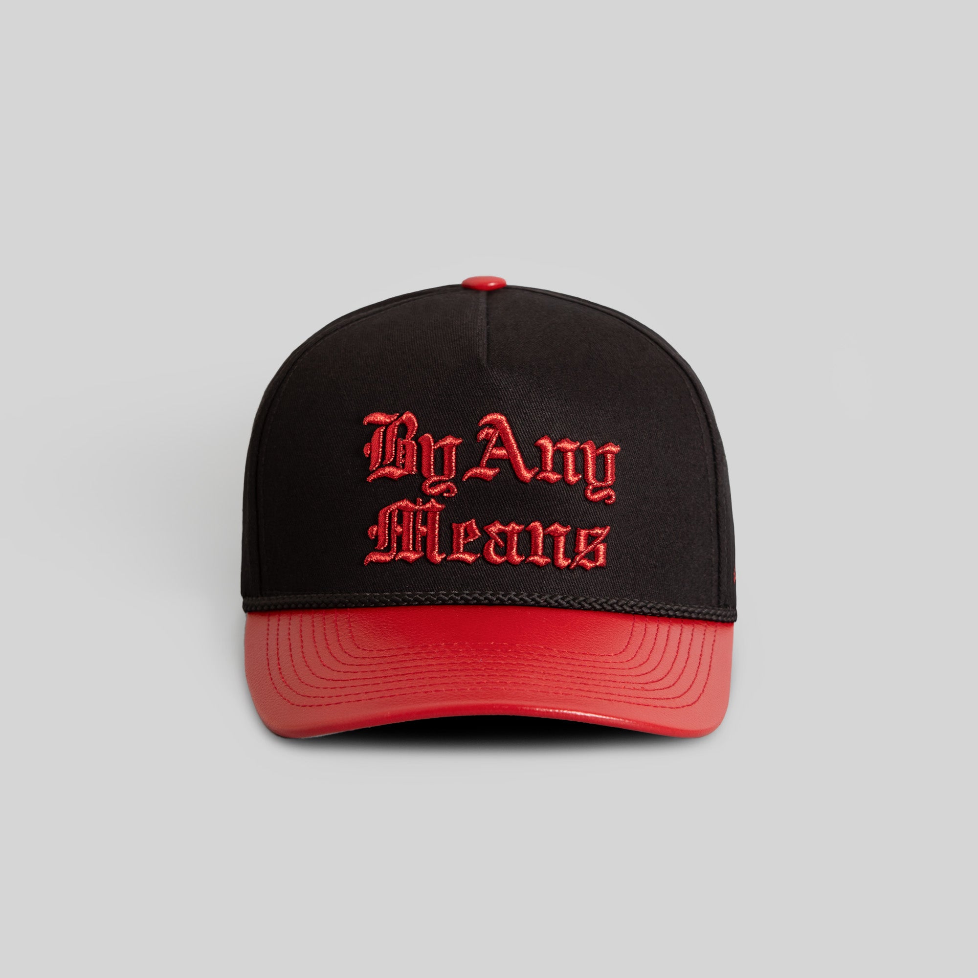 BY ANY MEANS BLACK RED TWILL CAVIAR LEATHER TRUCKER