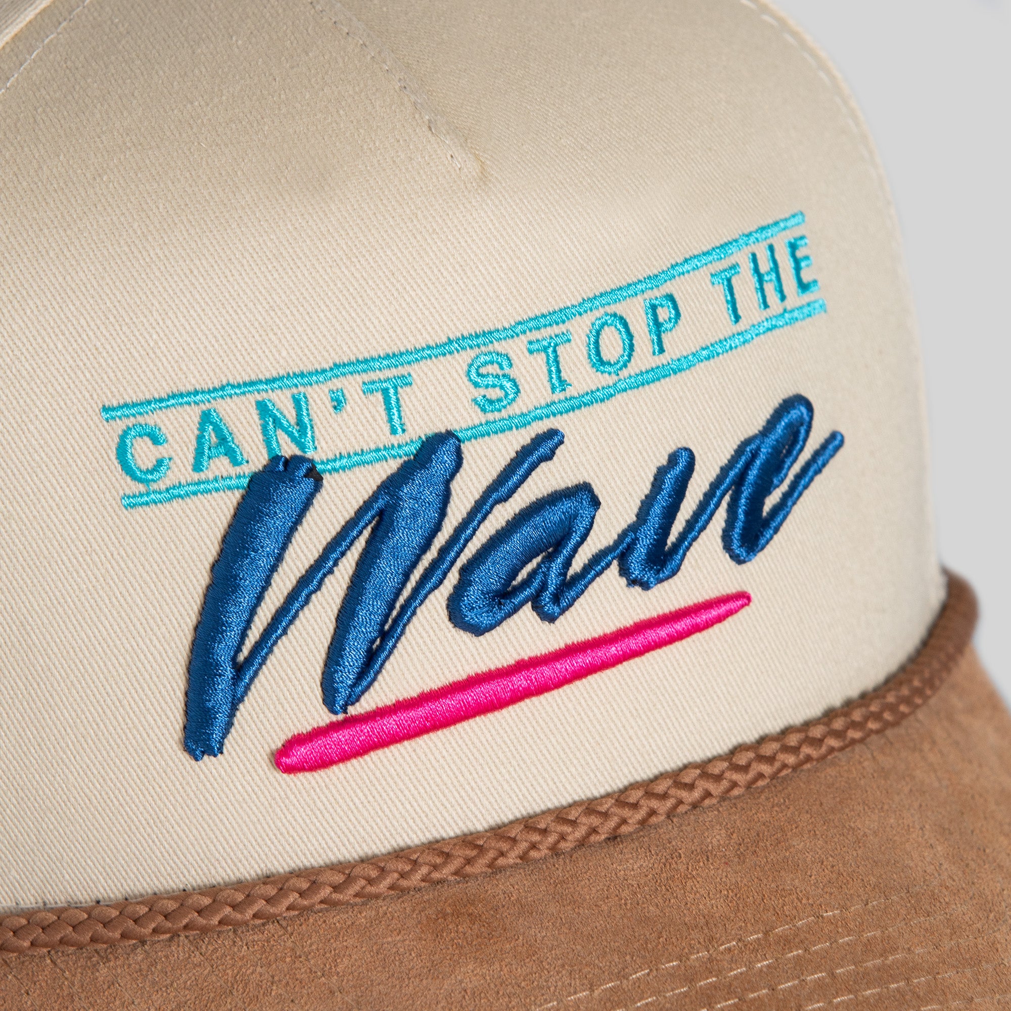 CANT STOP THE WAVE SAND TAUPE TWILL SUEDE TRUCKER