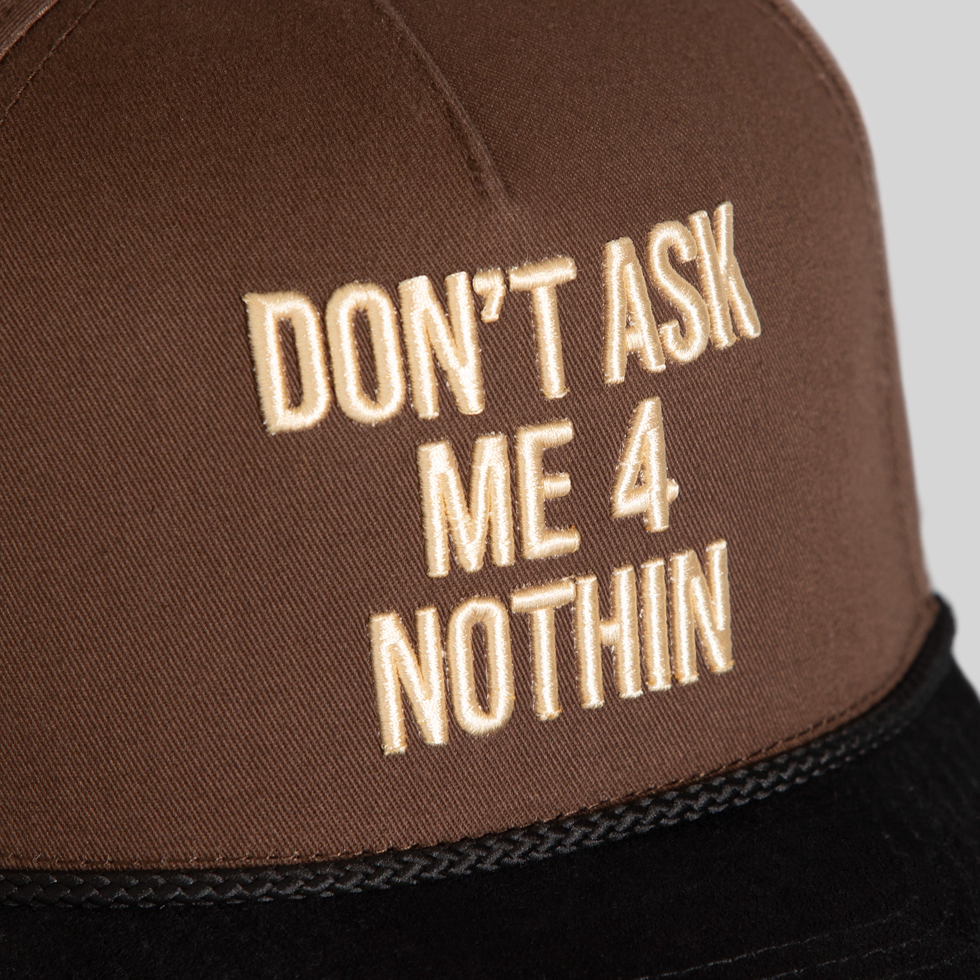 DON'T ASK ME MOCHA BLACK TWILL SUEDE TRUCKER