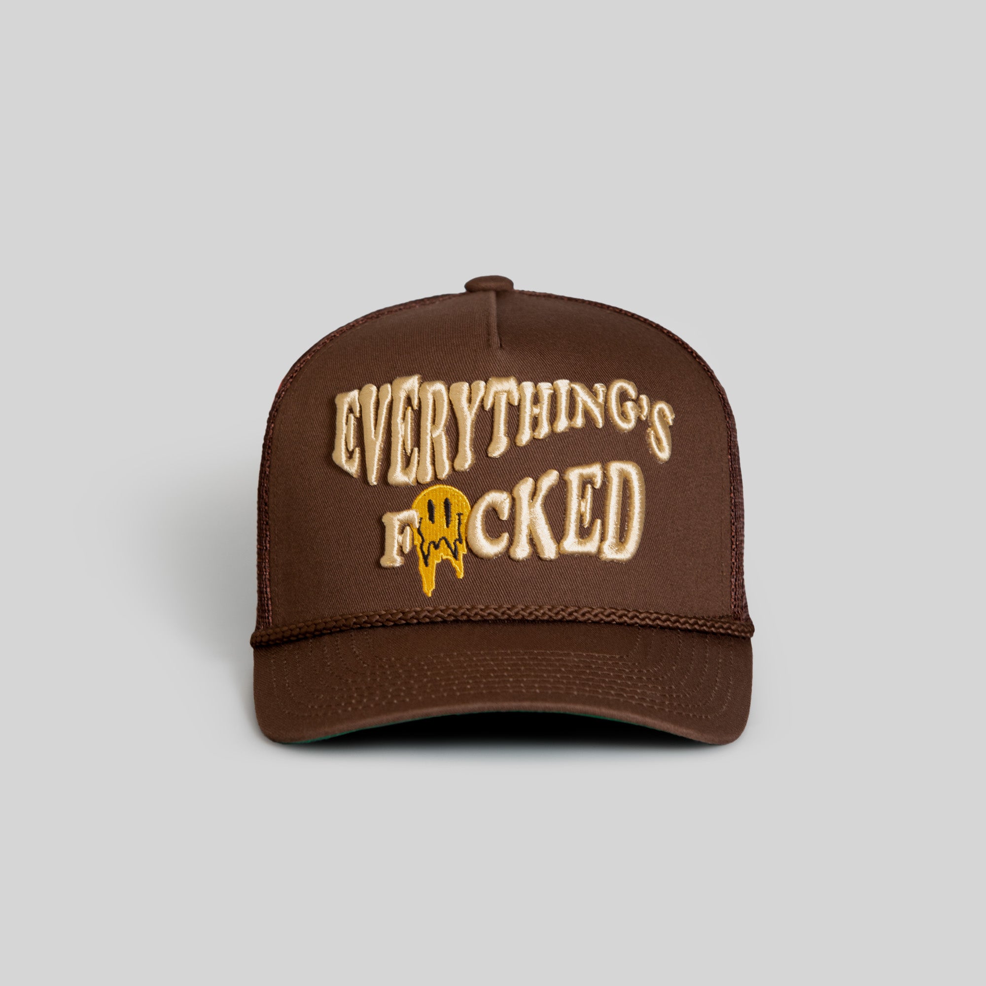 EVERYTHINGS F*CKED MOCHA TWILL MESH TRUCKER