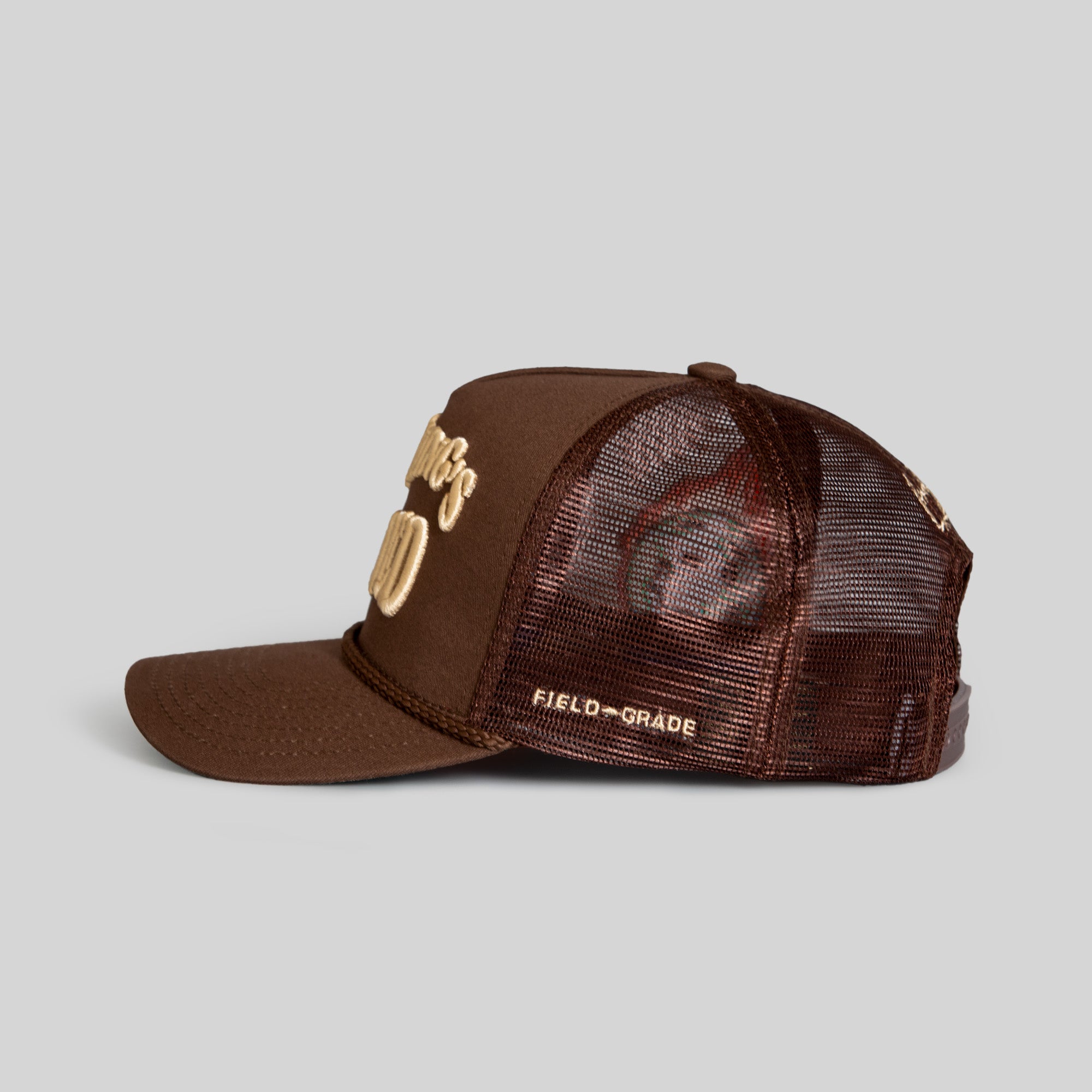 EVERYTHINGS F*CKED MOCHA TWILL MESH TRUCKER