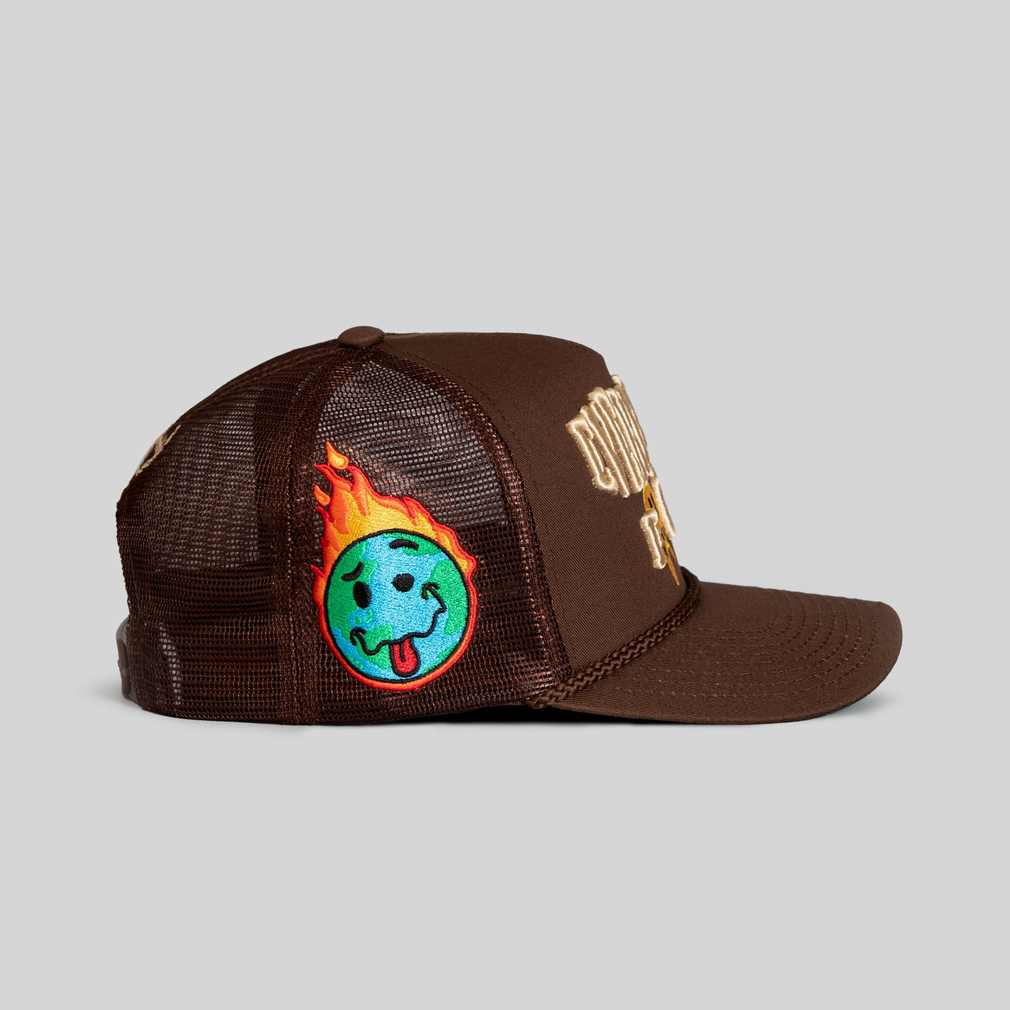 EVERYTHINGS F*CKED MOCHA TWILL MESH TRUCKER