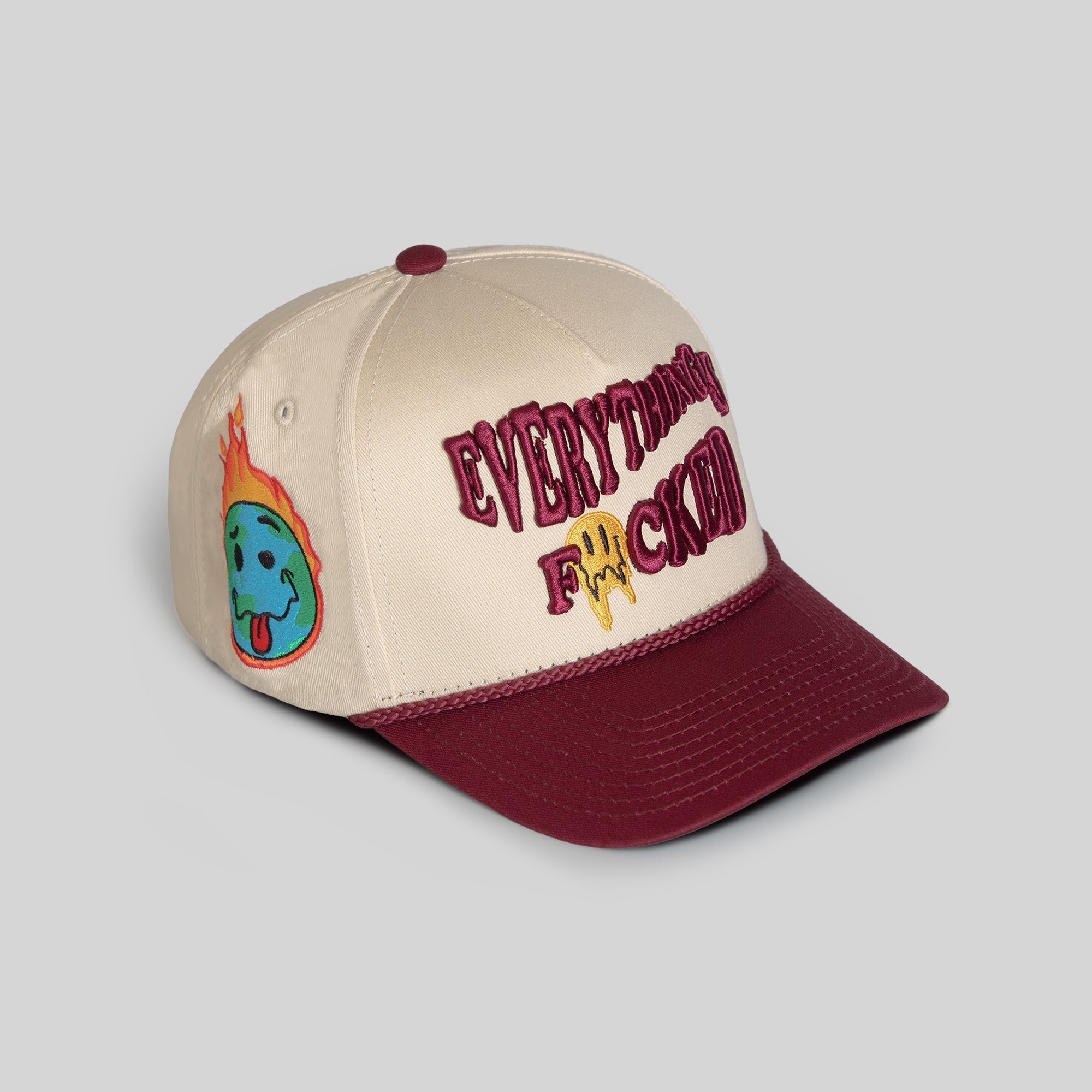 EVERYTHINGS F*CKED SAND BORDEAUX TWILL TRUCKER