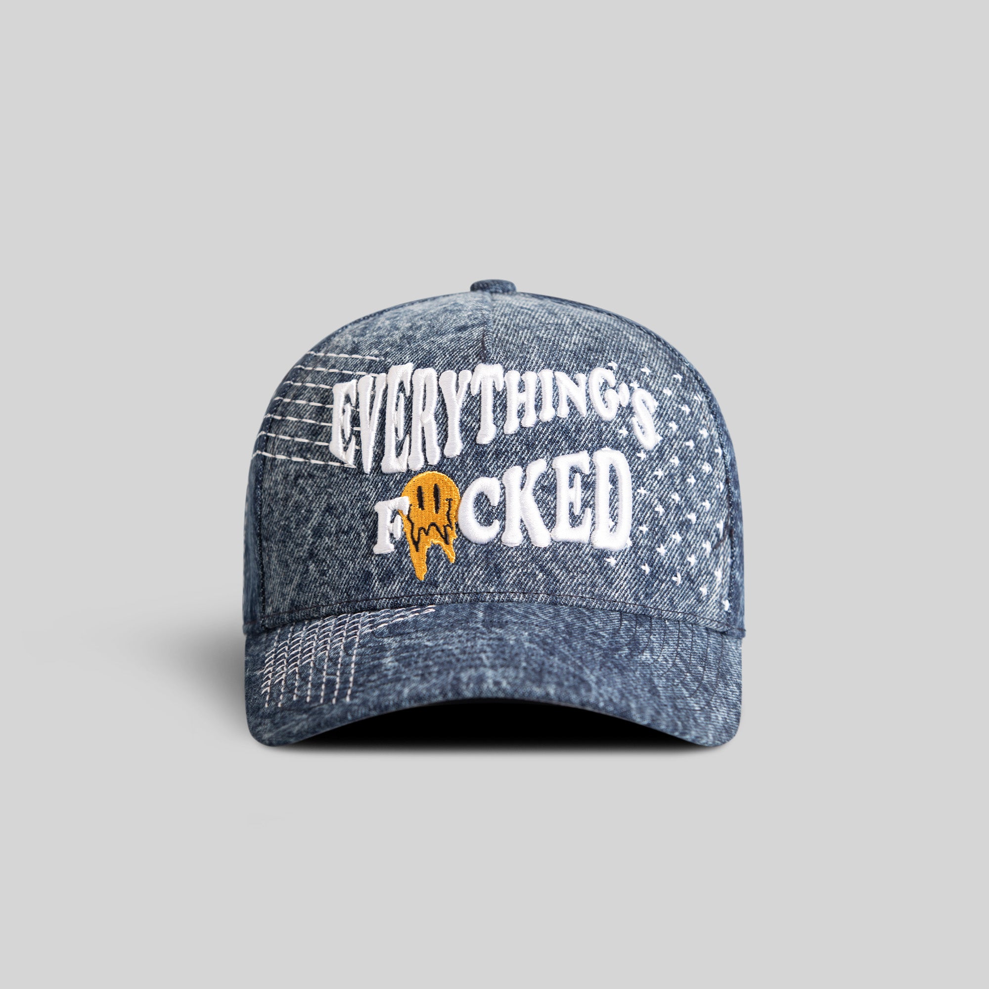EVERYTHINGS F*CKED SASHIKO BLUE DENIM TRUCKER