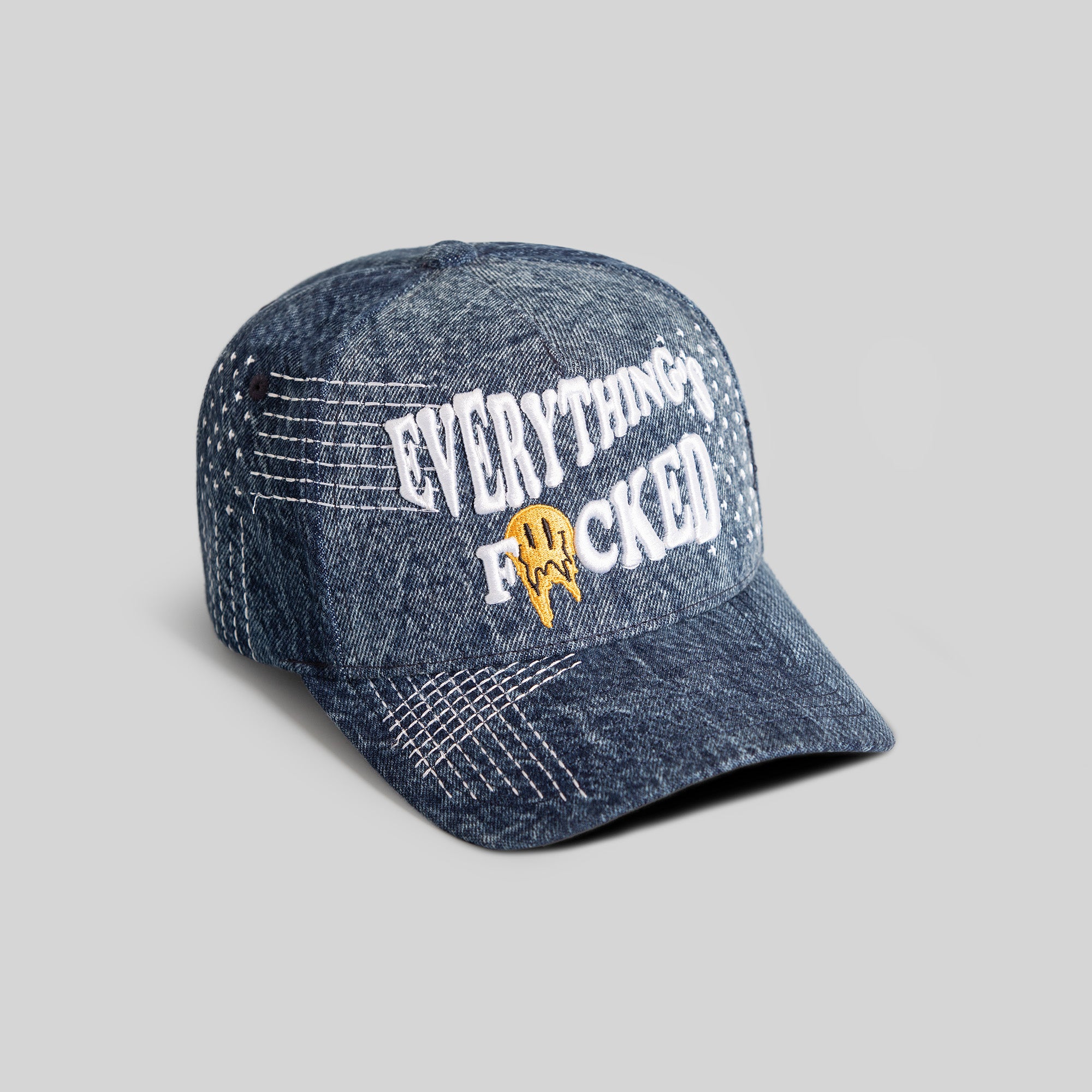 EVERYTHINGS F*CKED SASHIKO BLUE DENIM TRUCKER