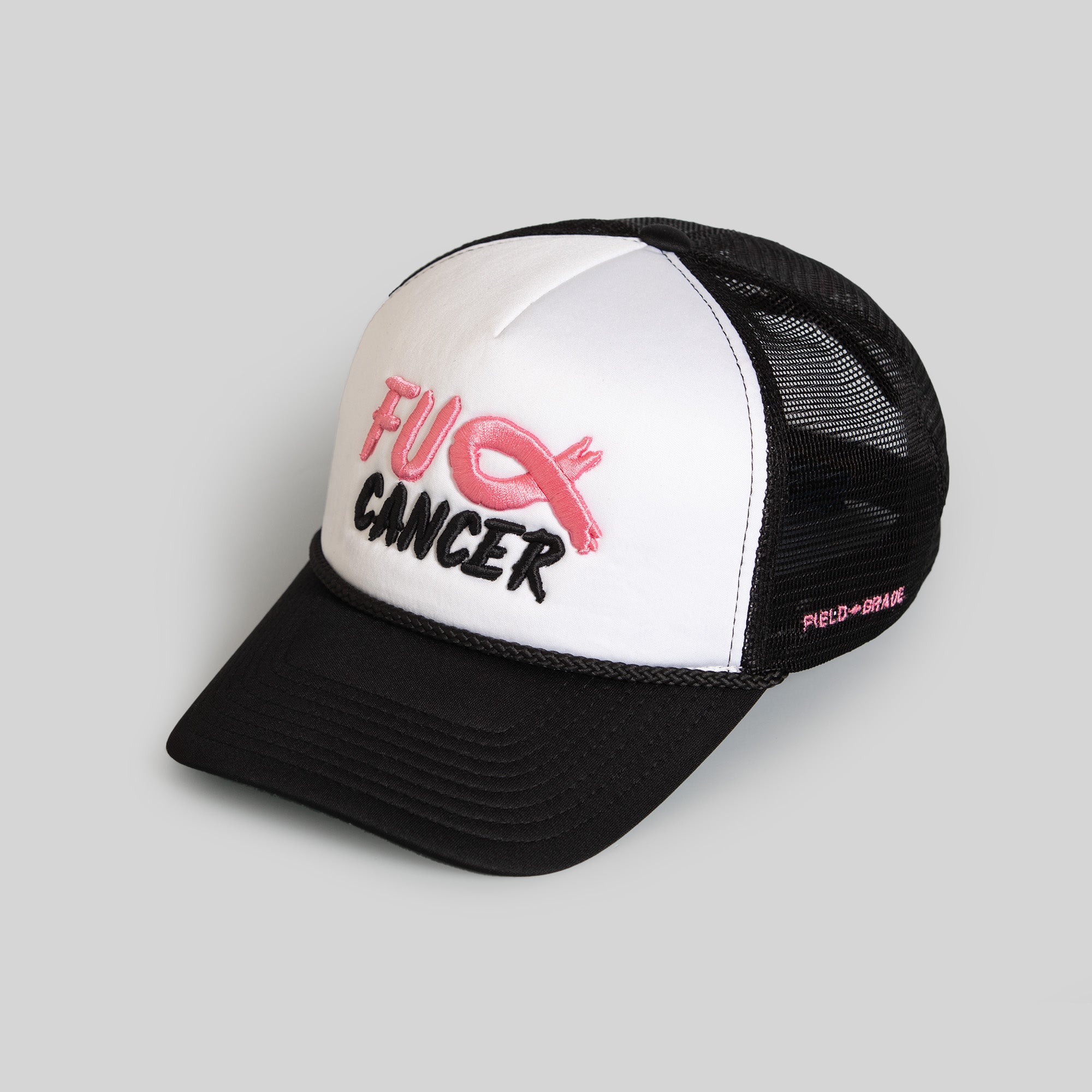 F*CK CANCER WHITE BLACK FOAM TRUCKER HAT