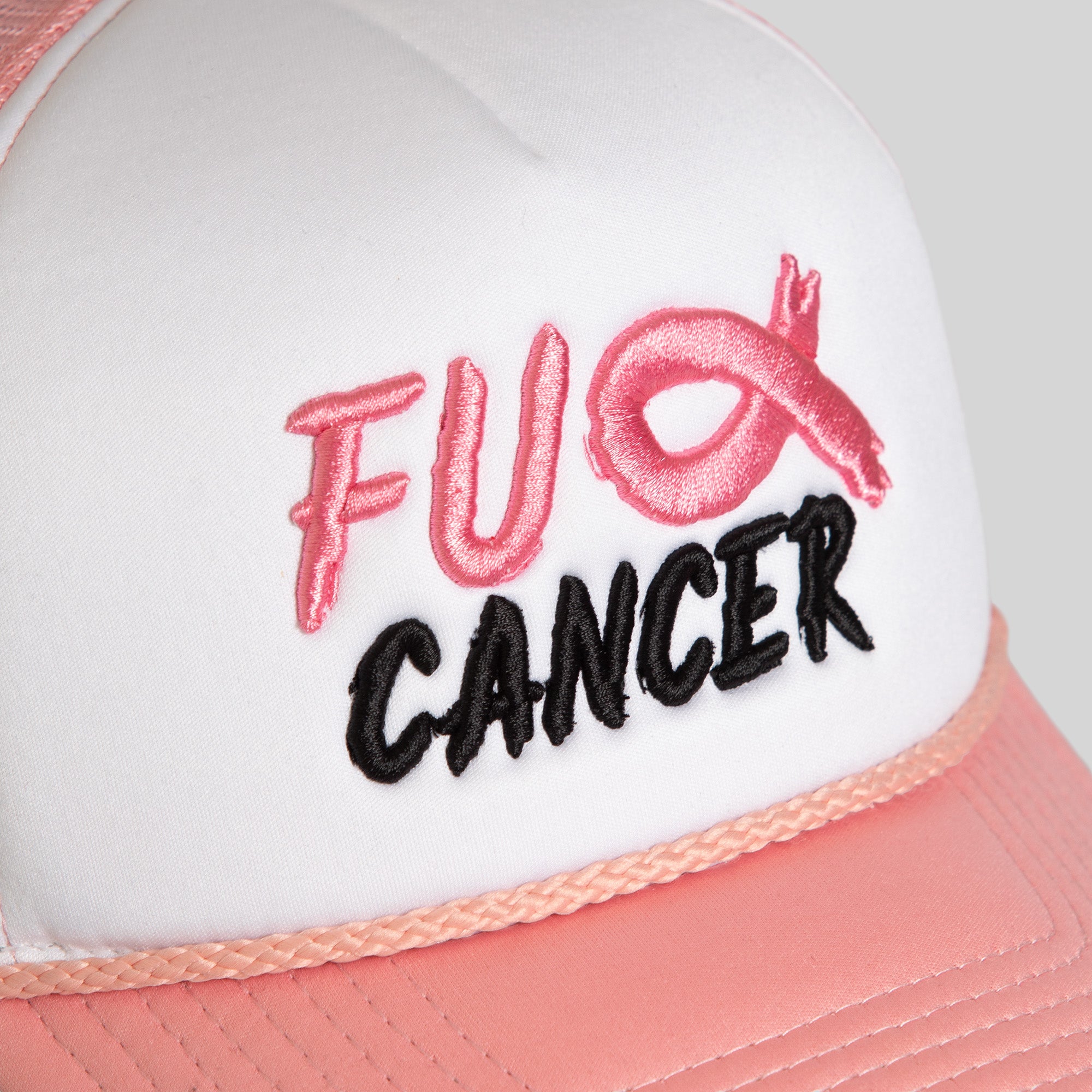 F CK CANCER WHITE PINK FOAM TRUCKER HAT