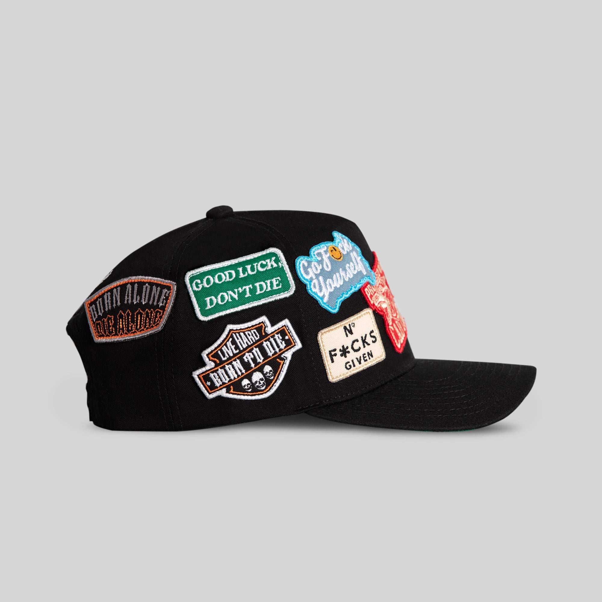 FIELD GRADE LOGOS PATCHWORK BLACK TWILL TRUCKER