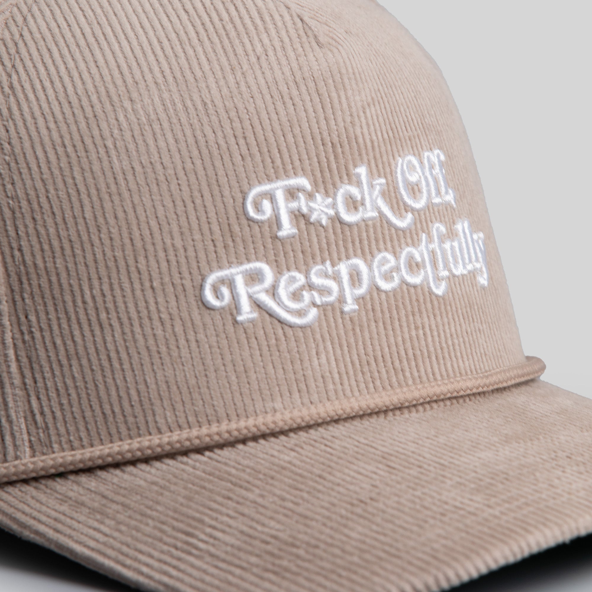 RESPECTFULLY WARM GREY CORDUROY TRUCKER HAT