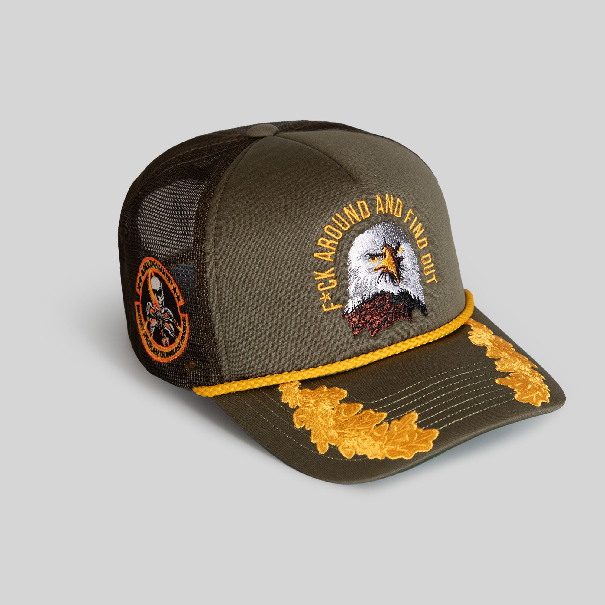 F*CK AROUND AND FIND OUT OLIVE FOAM TRUCKER