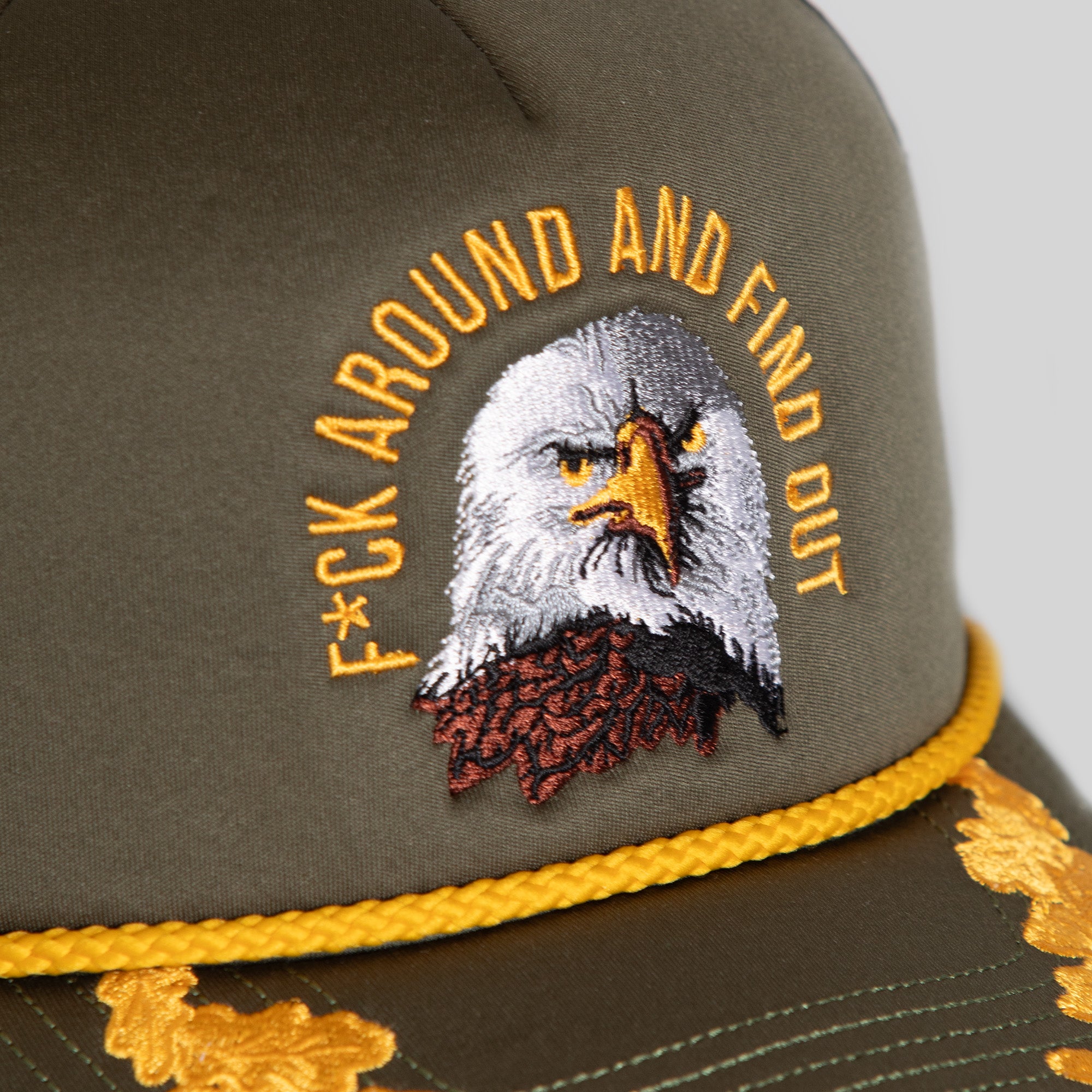 F*CK AROUND AND FIND OUT OLIVE FOAM TRUCKER