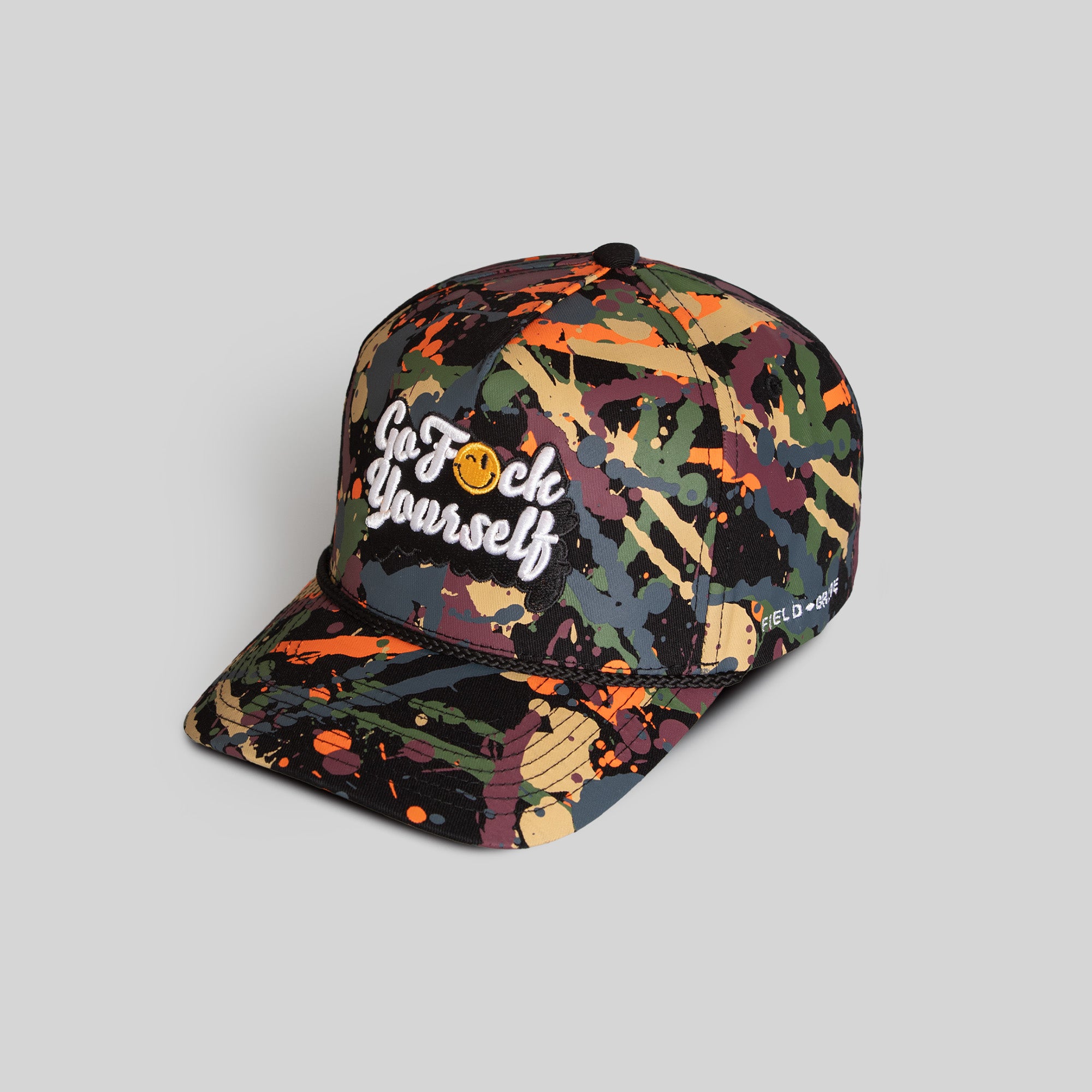 GO F*CK YOURSELF BLACK SPLATTER TWILL TRUCKER