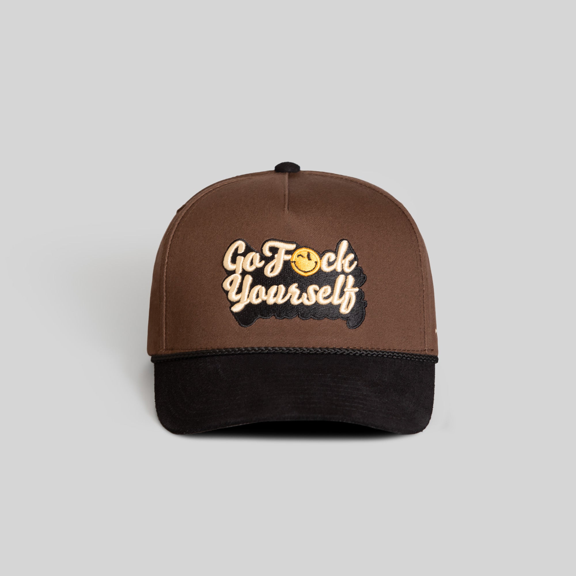 GO F*CK YOURSELF MOCHA BLACK TWILL SUEDE TRUCKER