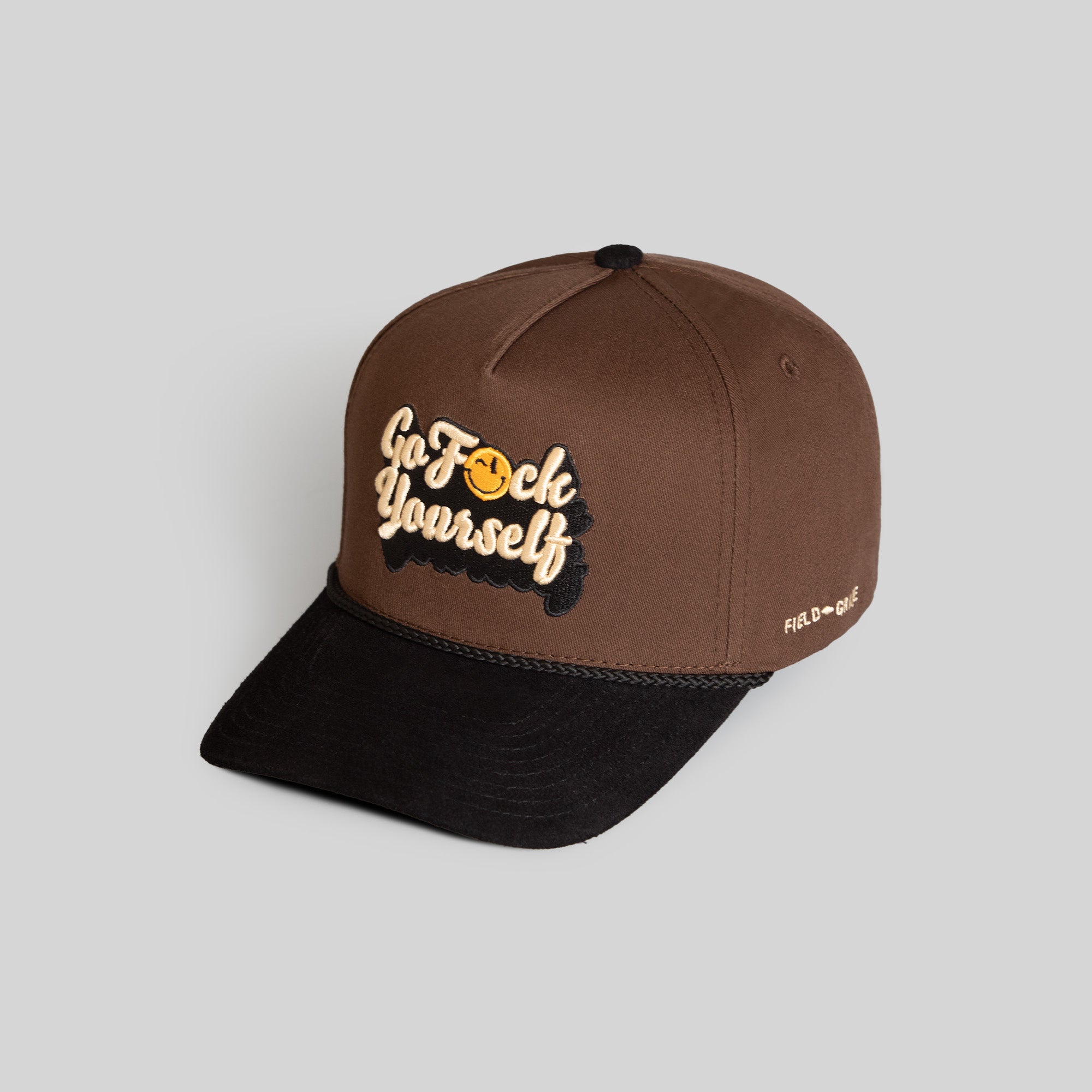 GO F*CK YOURSELF MOCHA BLACK TWILL SUEDE TRUCKER