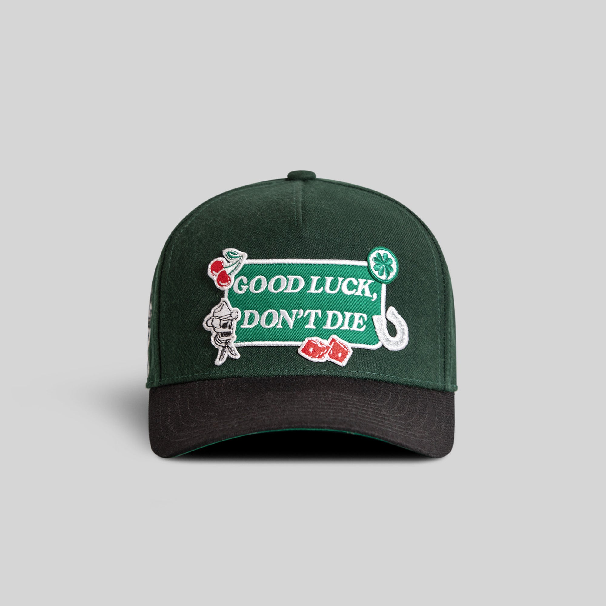 GOOD LUCK DON'T DIE EMERALD BLACK WOOL TRUCKER