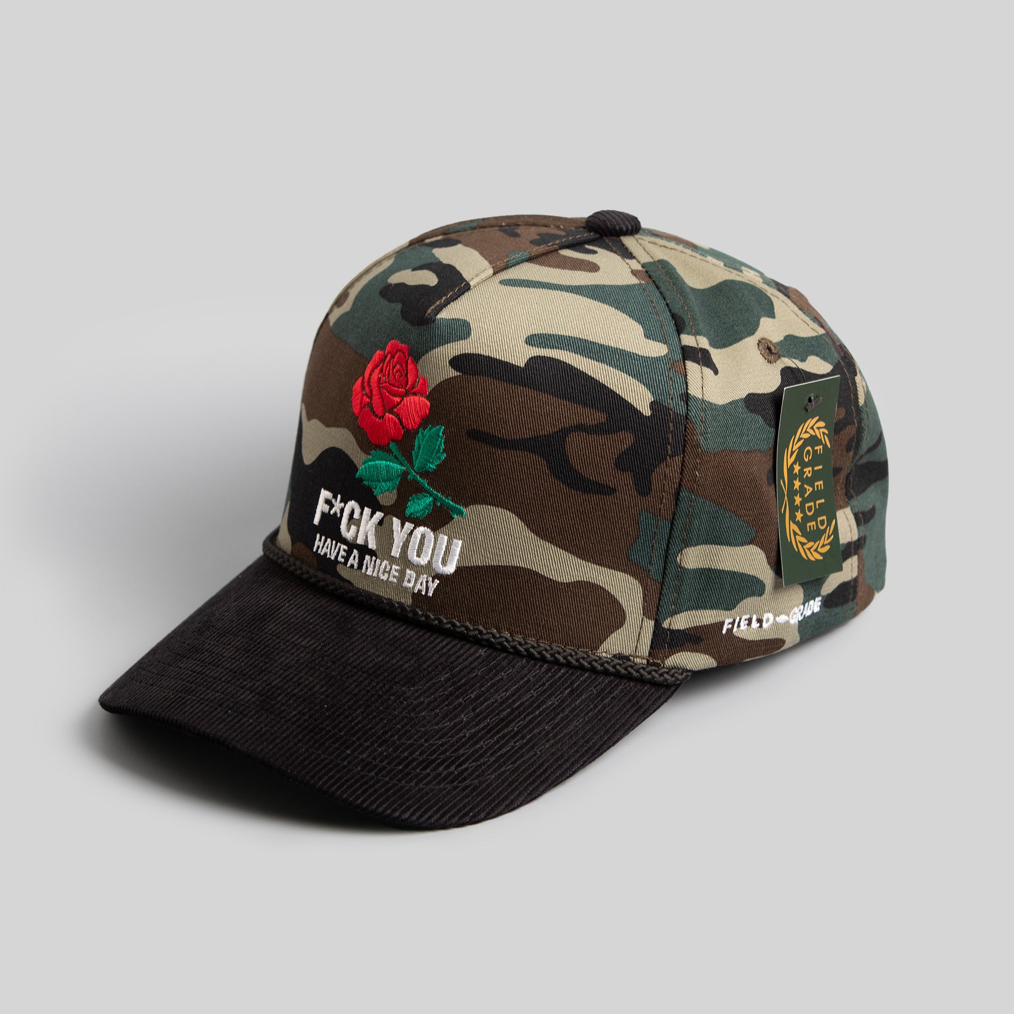 HAVE A NICE DAY CAMO/BLACK TRUCKER HAT