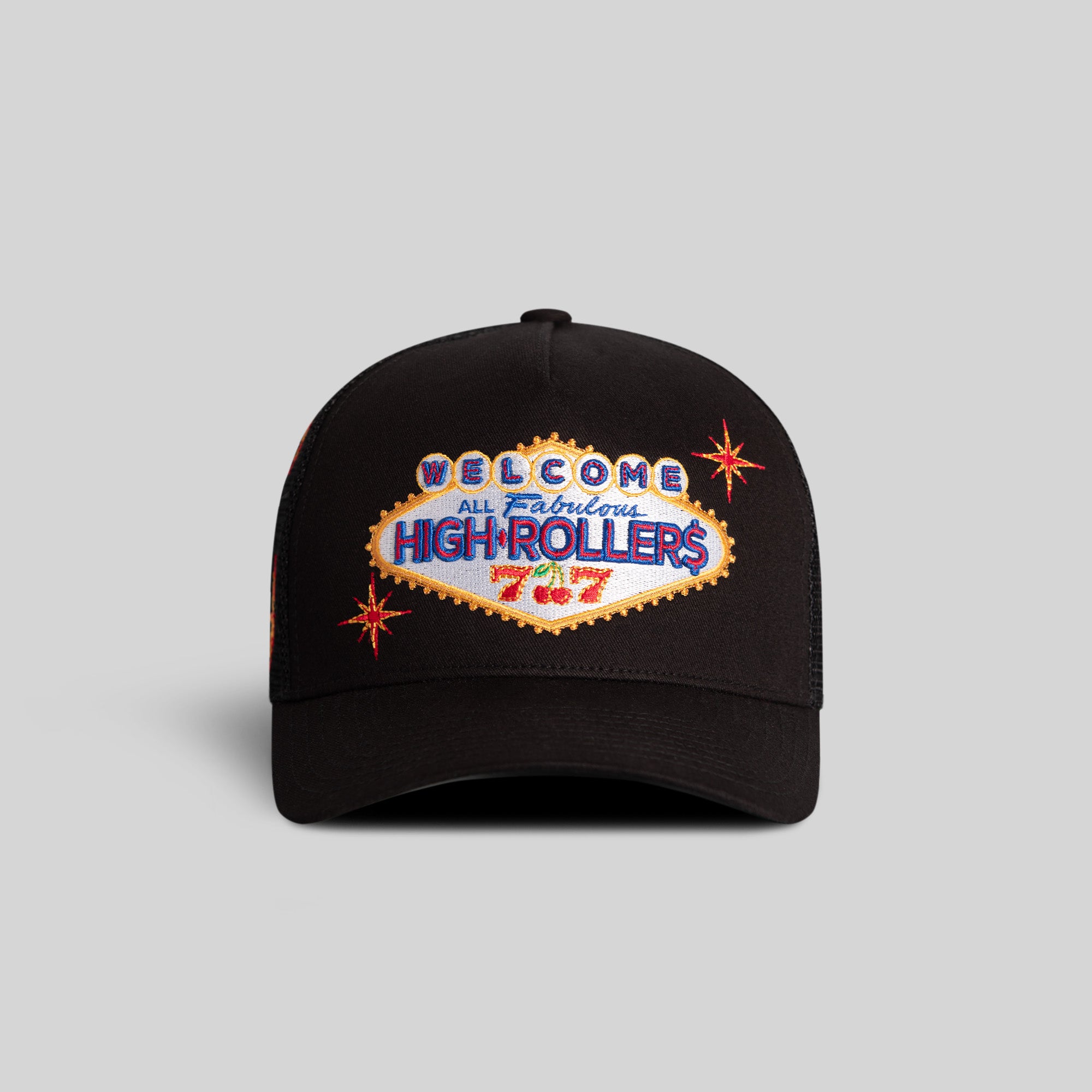 HIGH ROLLERS BLACK TWILL MESH TRUCKER