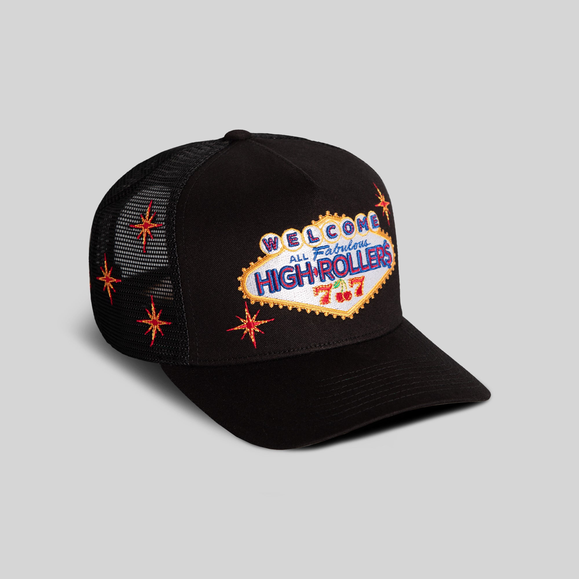 HIGH ROLLERS BLACK TWILL MESH TRUCKER